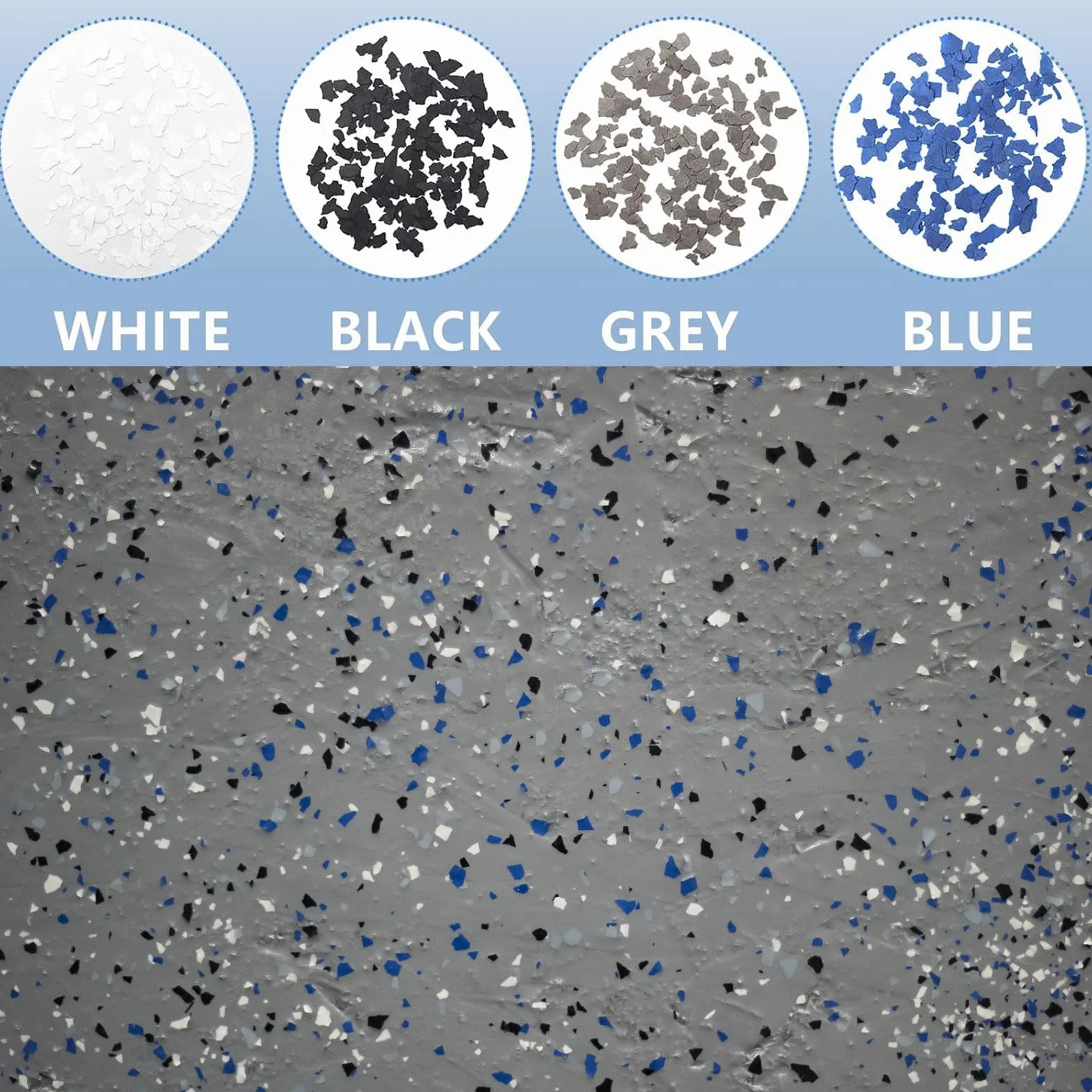 Revêtements de sol en béton, flocons de couleur décoratifs, disques de roche pour murs, noir