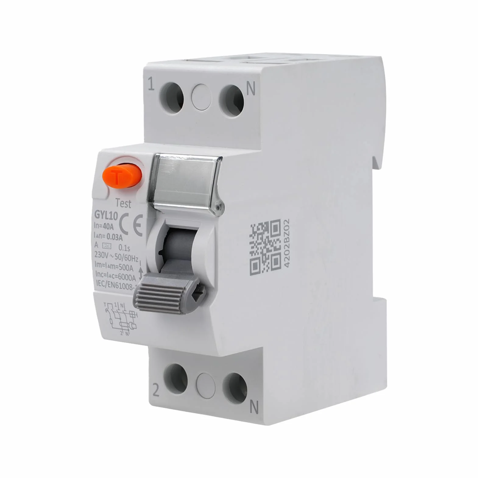 Disjoncteur Différentiel 40A 30mA RCCB Type A AC230V GYL10-2P-40A-0.03A