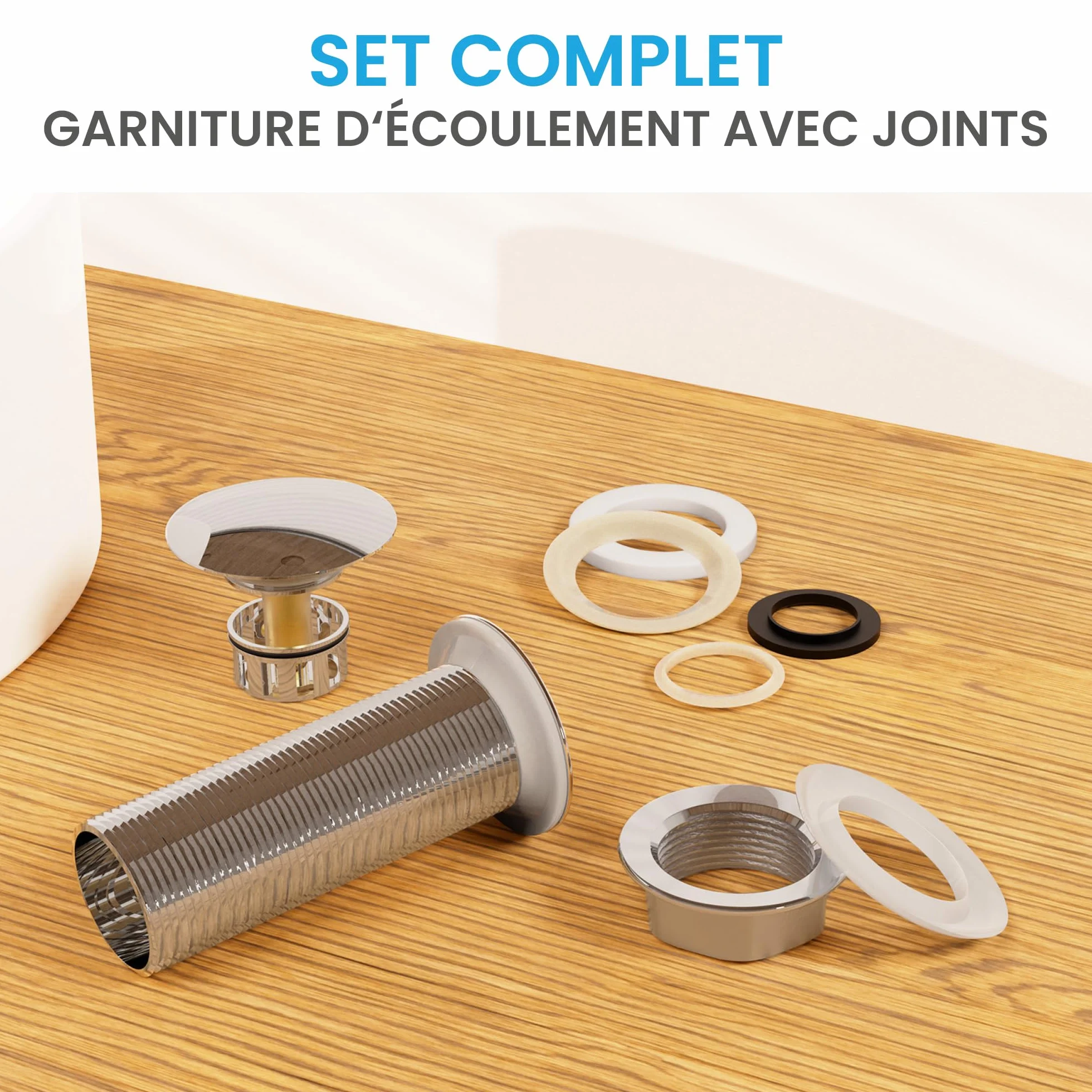 Bächlein Bonde universelle extra longue sans trop-plein chrome Valve Pop Up lavabo à poser