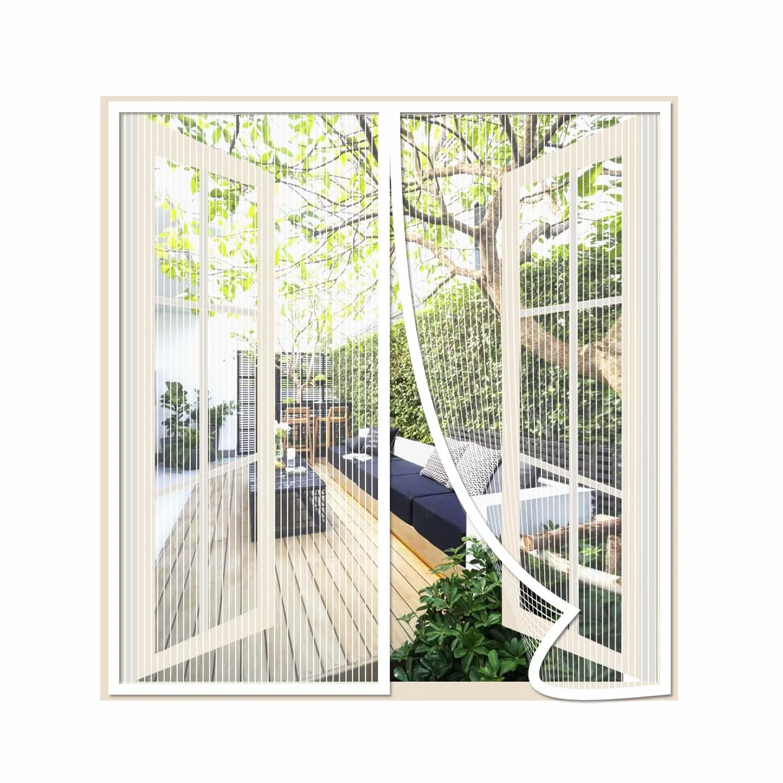 Rideau Moustiquaire Porte Fenetre 95x105cm, Blanc, Aimanté, Maille Ultra Fine, Anti-moustiques