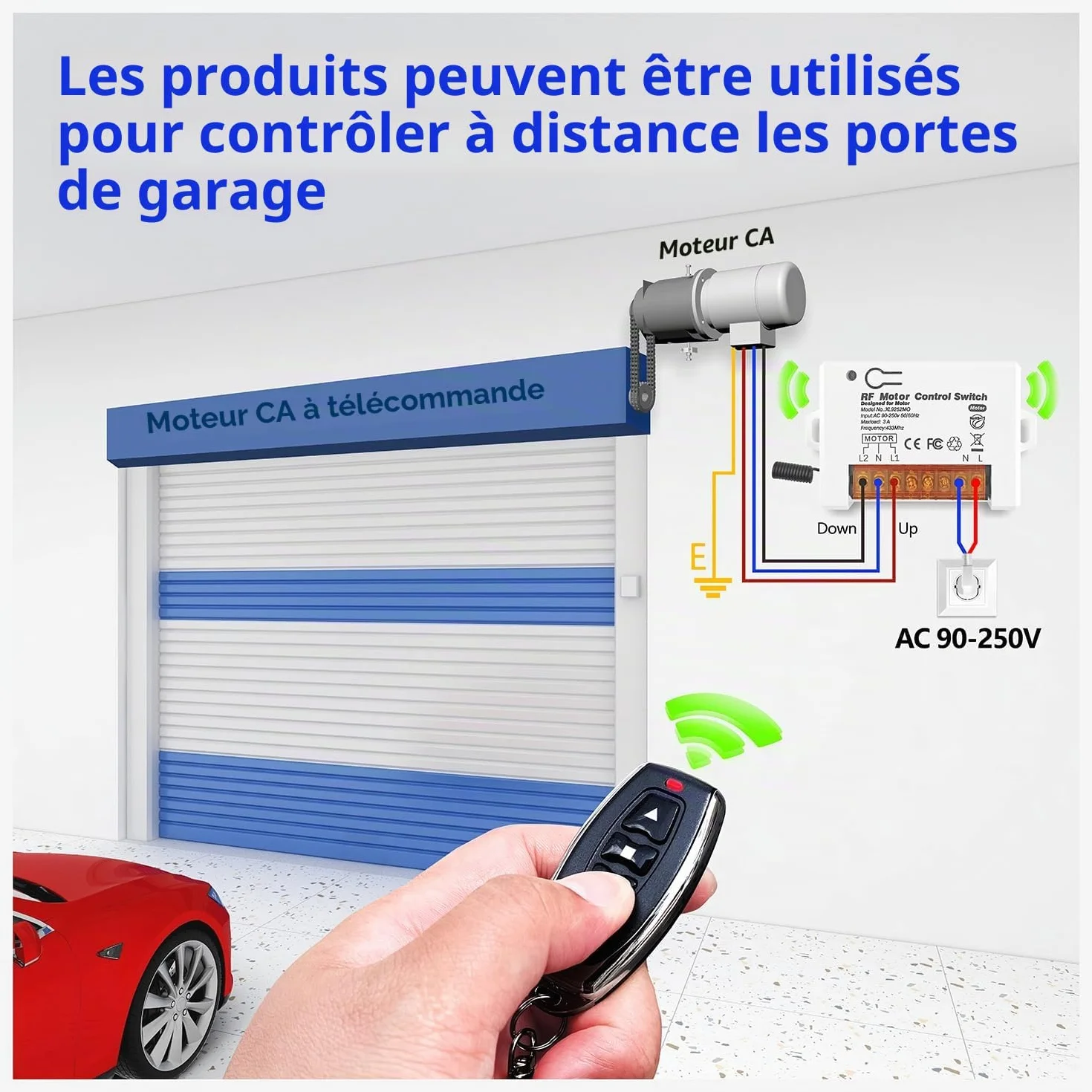 DieseRC Interrupteur de Télécommande de Volet Roulant sans Fil 90V 250V 3A 2 émetteurs