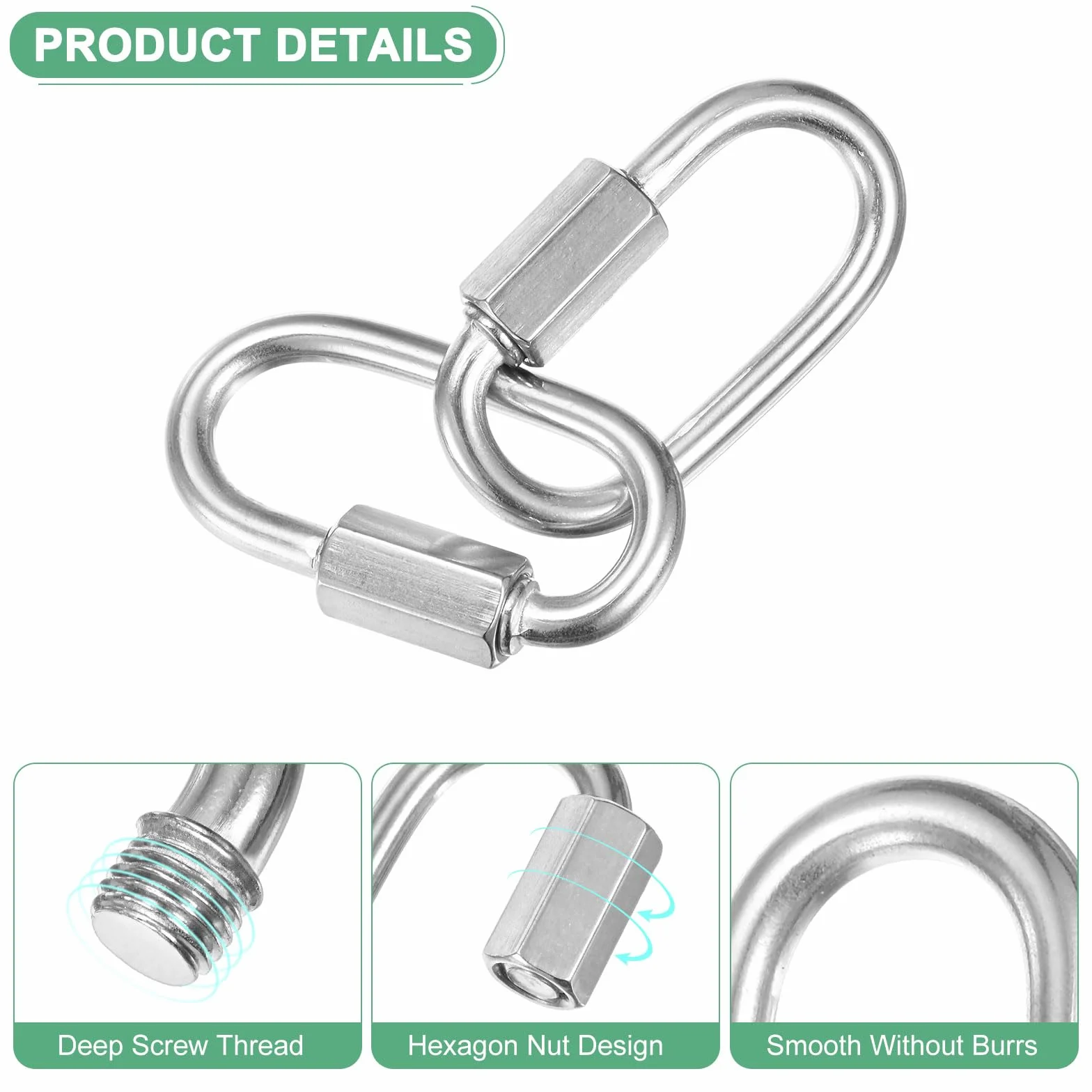 Connecteur de chaîne rapide en acier inoxydable en forme de D - Verrouillage de chaîne pour balançoire, camping, randonnée - Argenté