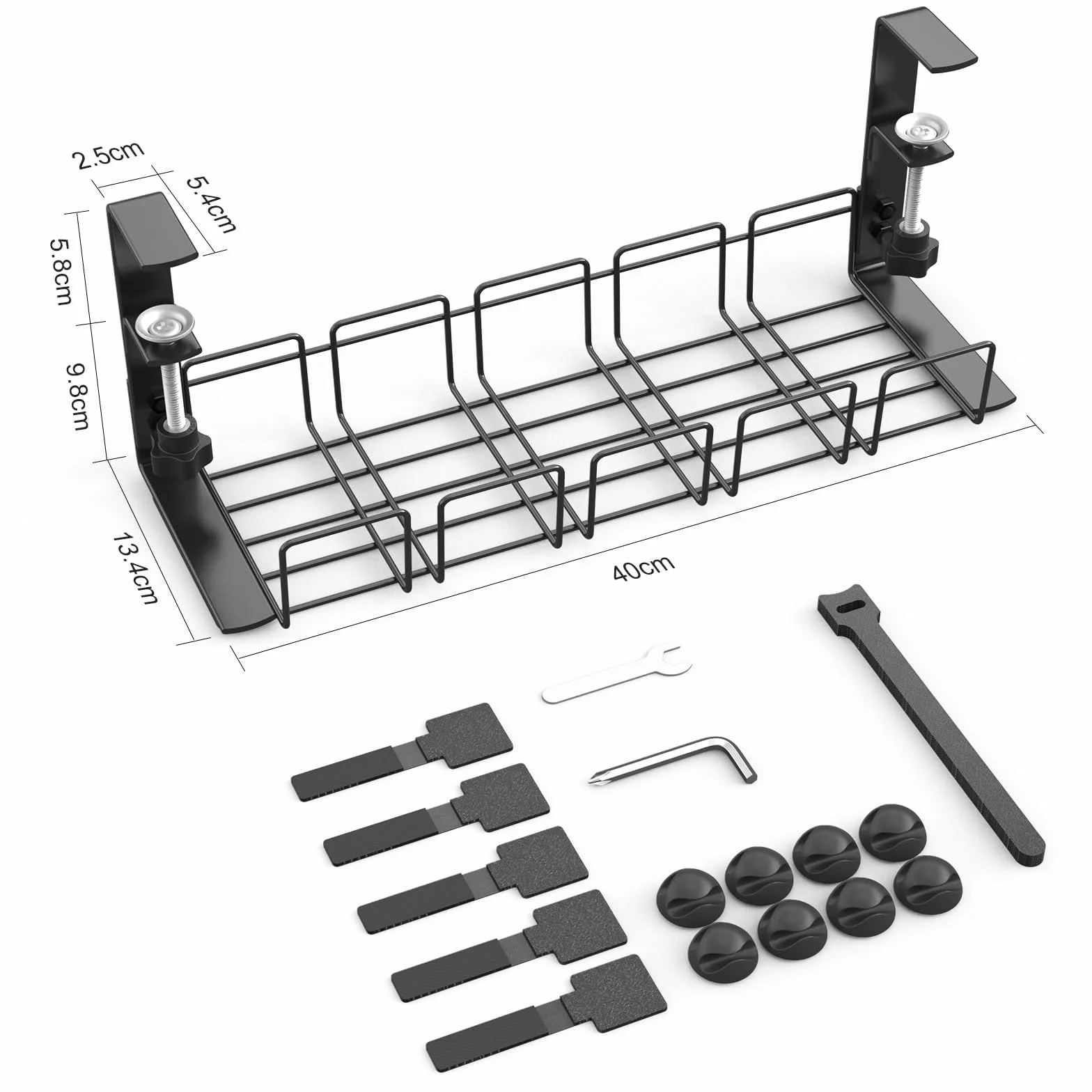 SURFOU Lot de Cable Management, Plateau de Gestion des Câbles sous Bureau sans Perçage, Noir