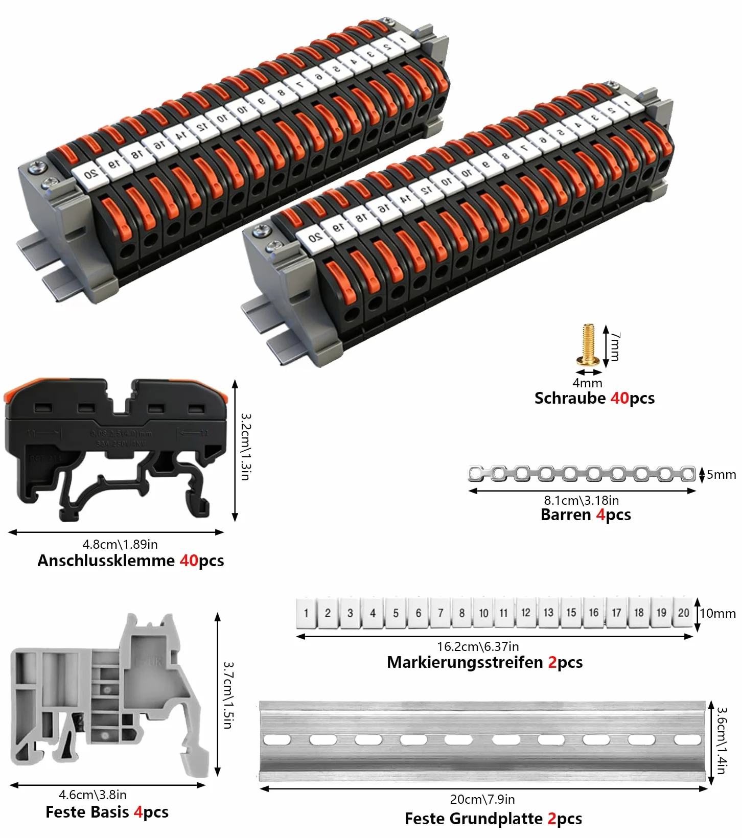 Lot de 40 repartiteur bornier electrique rail din 0,08 à 4 mm² PCT-211 connecteur rapide