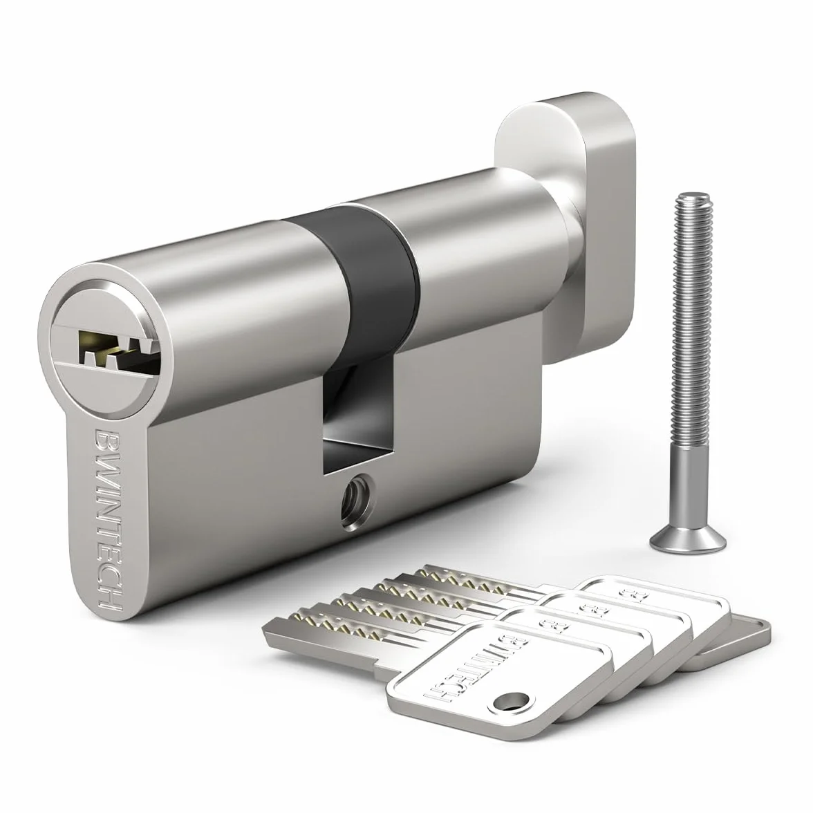 Bwintech Cylindre Euro Laiton 80mm Thumbturn Serrure Clés Anti-Crochetage Nickel Satiné