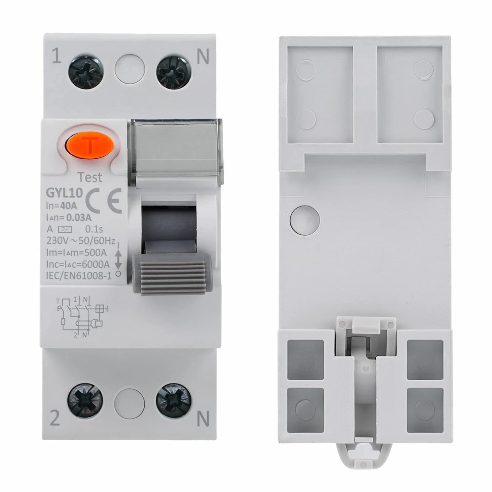 Disjoncteur Différentiel 40A 30mA RCCB Type A AC230V GYL10-2P-40A-0.03A