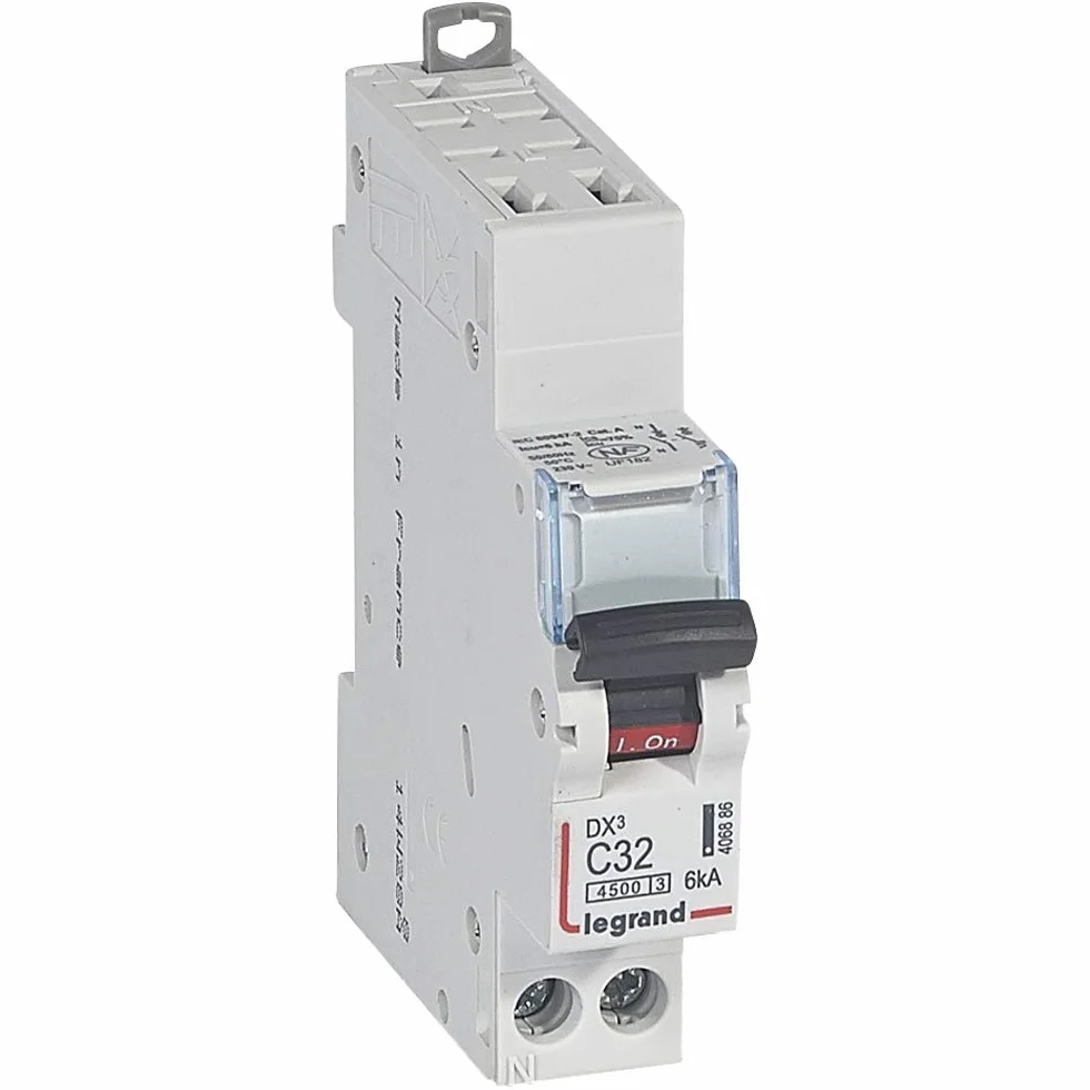 Legrand Disjoncteur DX3 32A unipolaire neutre courbe C 4,5/6kA AUTO+VIS 1 module