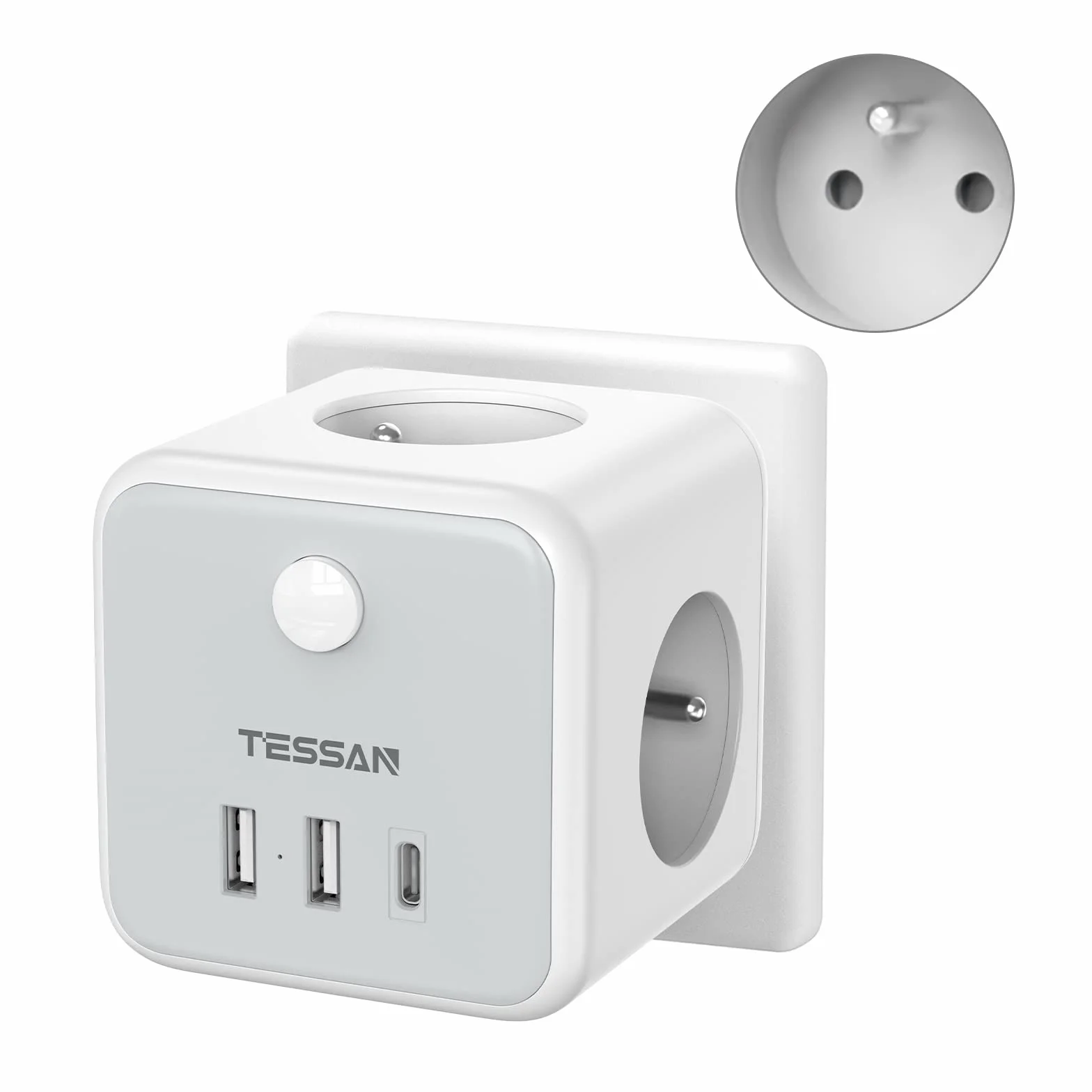 TESSAN Multiprise Cube 6-en-1 Chargeur USB Murale Prise Française 3 Sortie AC 3 Ports USB Adaptateur Secteur 2500W Gris