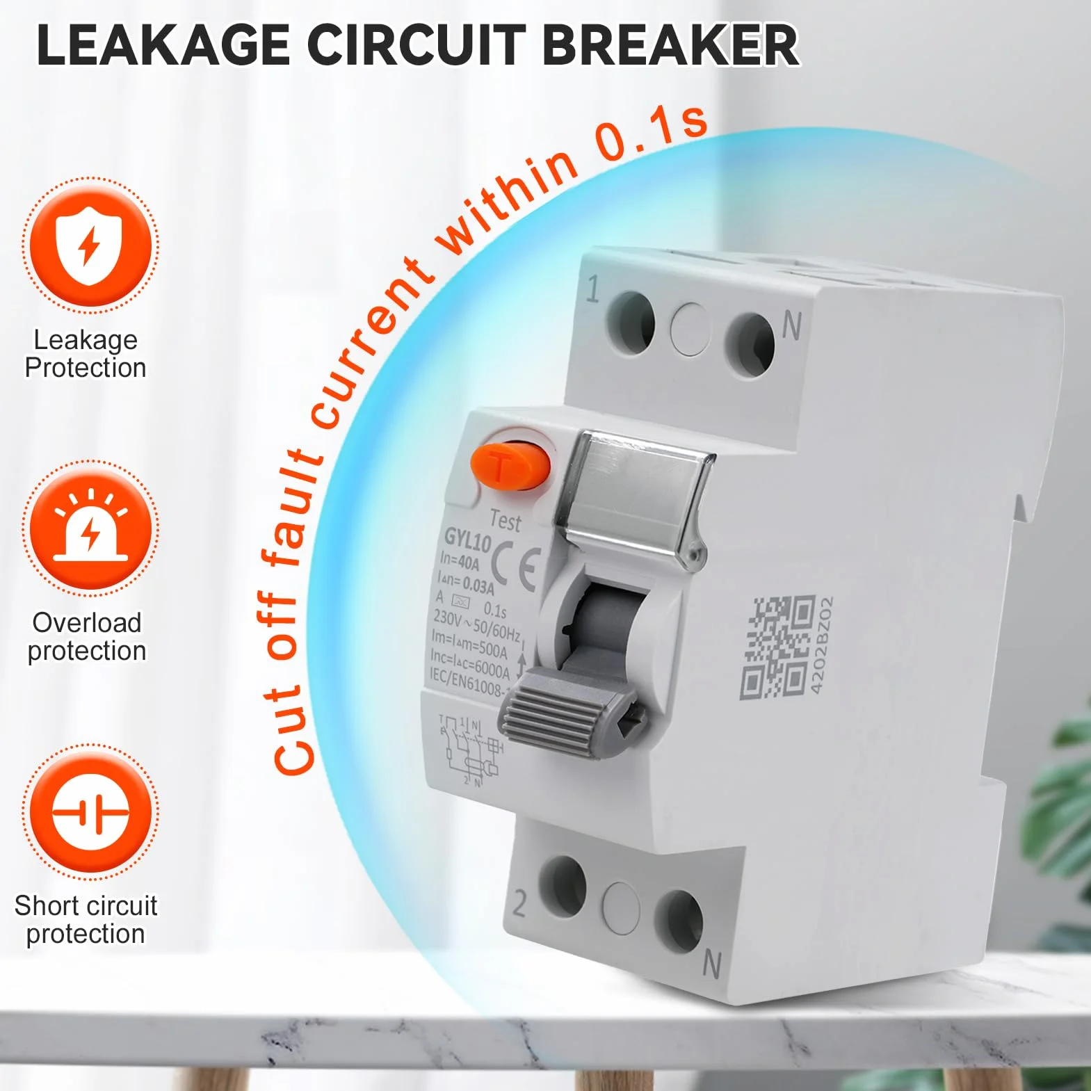 Disjoncteur différentiel 30mA 40A type A 2P AC230V RCCB GYL10