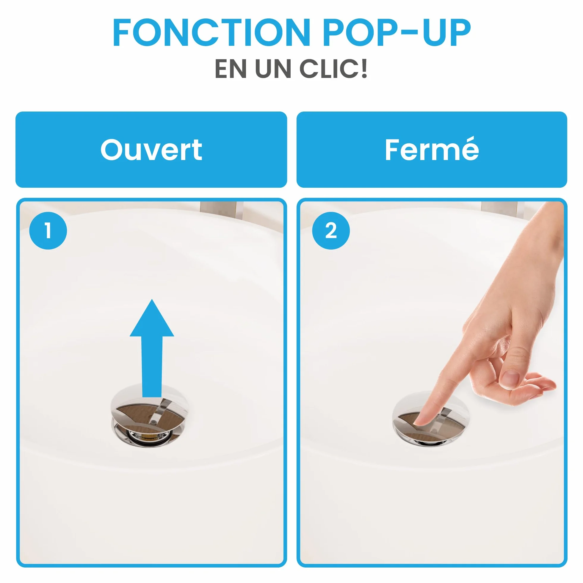 Bächlein Bonde universelle extra longue sans trop-plein chrome Valve Pop Up lavabo à poser