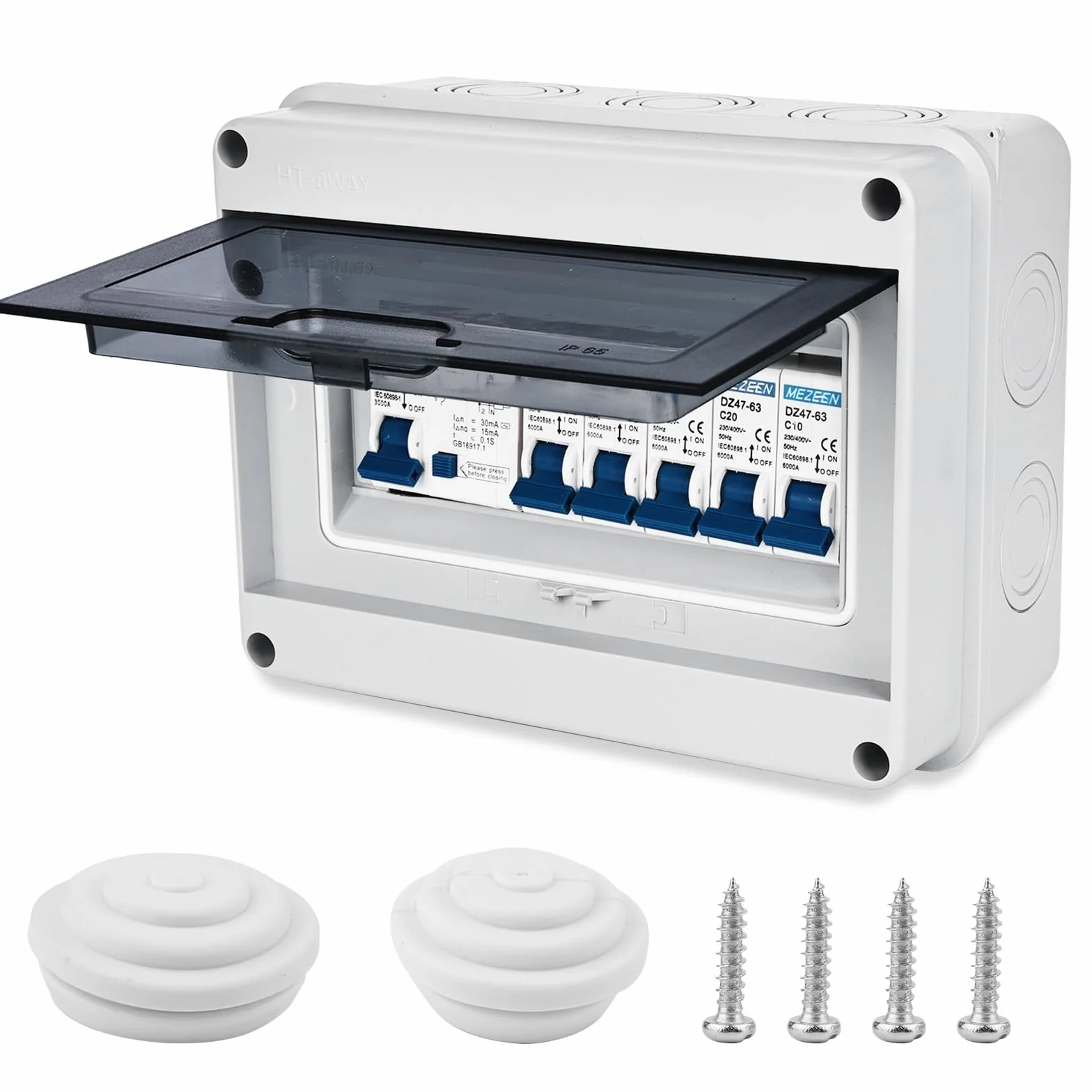 Boîte à Fusibles Nizirioo IP65 Étanche 63 A Disjoncteur Interrupteur d'Air 2x6A+10A+20A+32A En Saillie