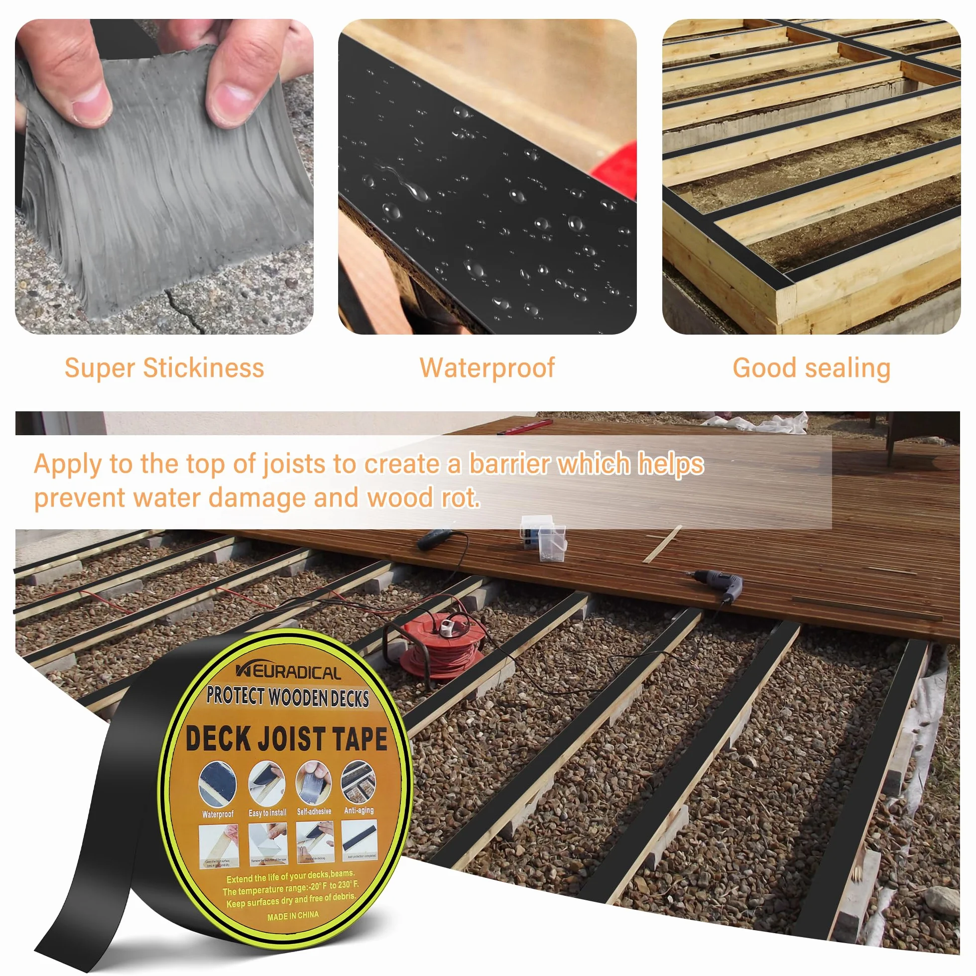 Butyle Ruban de Solive de Terrasse étanche Résistant Intempéries Clignotant Anti-corrosion 5,1 cm x 15,2 m
