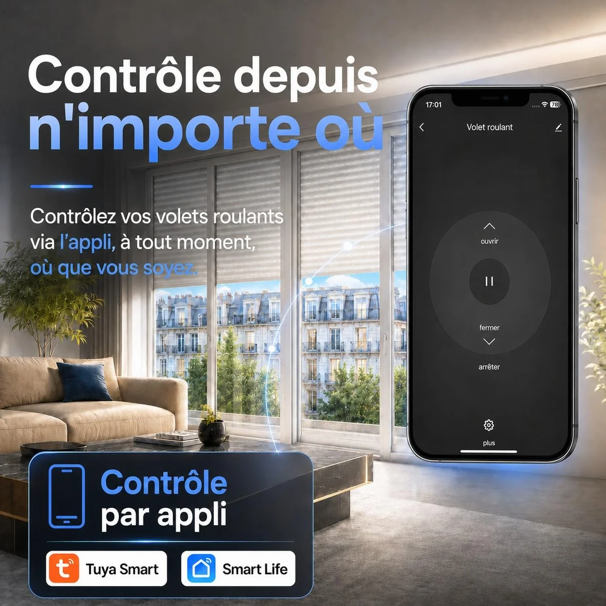 LoraTap Module Volet Roulant Connecté WiFi 2,4GHz Moteur AC 4 Fils 300W Commande Vocale Alexa Google Assistant