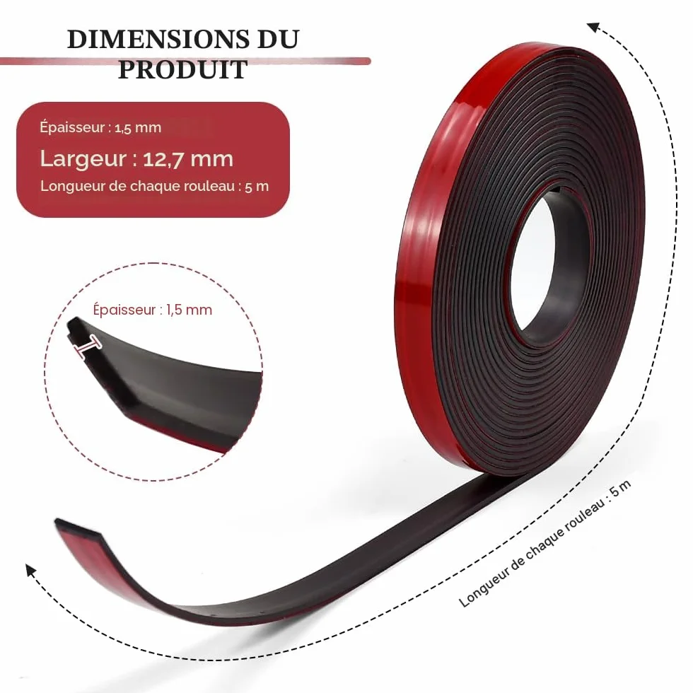 Bande Magnétique Autocollante 5m Type A + Type B 1,5mm x 12,7mm Ruban Adhésif Aimanté pour Moustiquaires