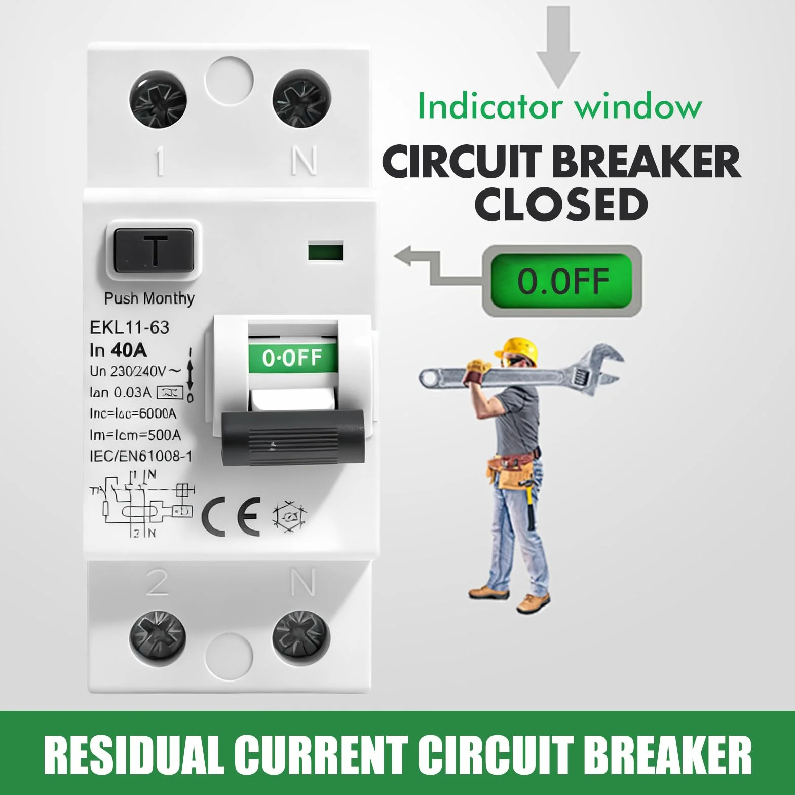 Jadeshay Disjoncteur différentiel 30mA 40A 2 Pôles RCCB Type A Protection fuites AC230V IP20