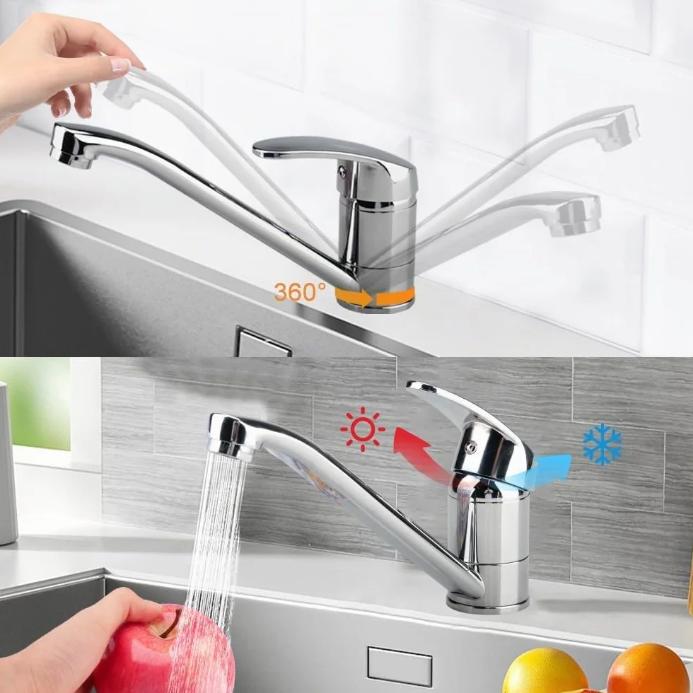 Mitigeur Cuisine Monocommande Orientable 360° Cartouche Céramique Laiton Chromé 60 cm