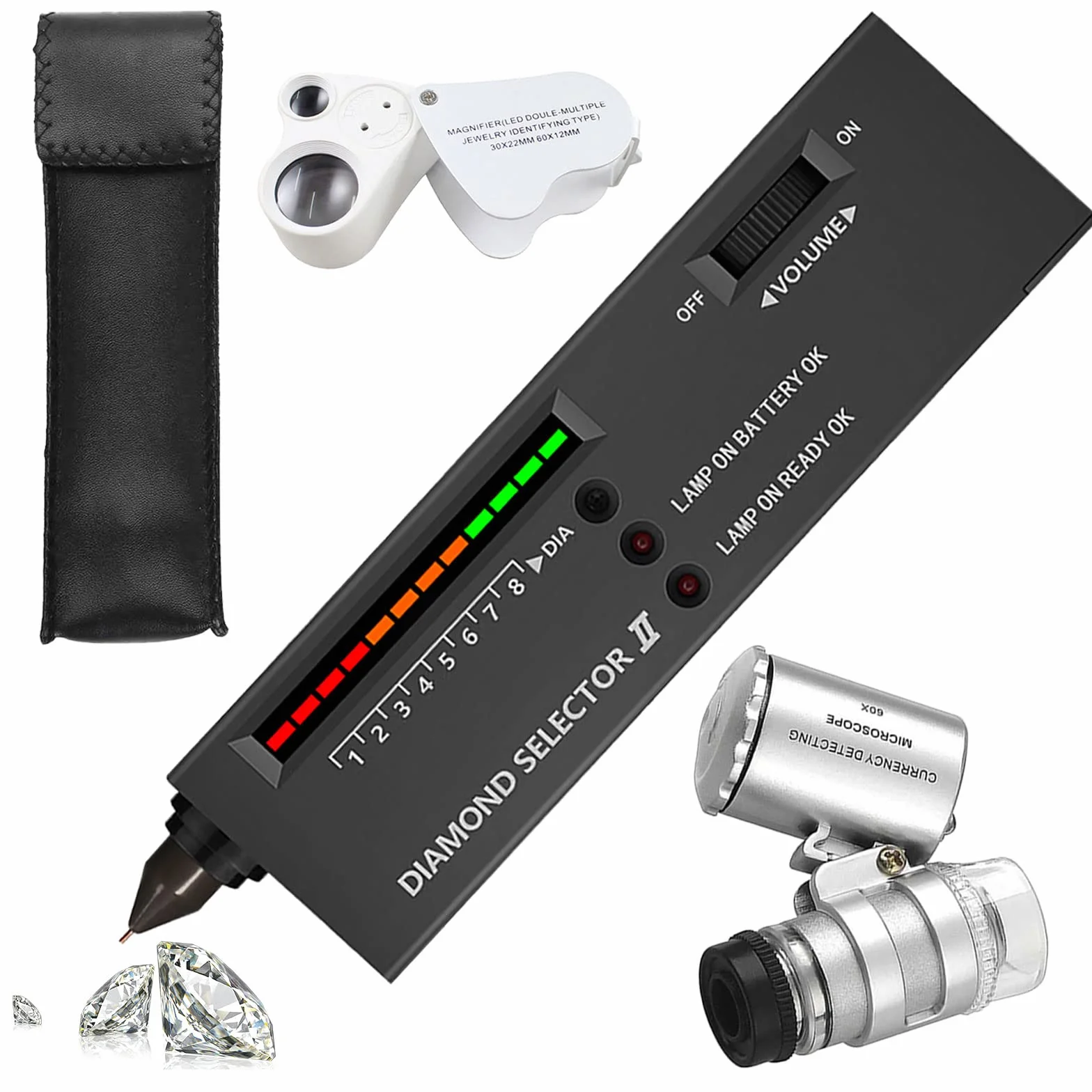 Testeur de diamant électronique portable avec loupes LED 30x 60x