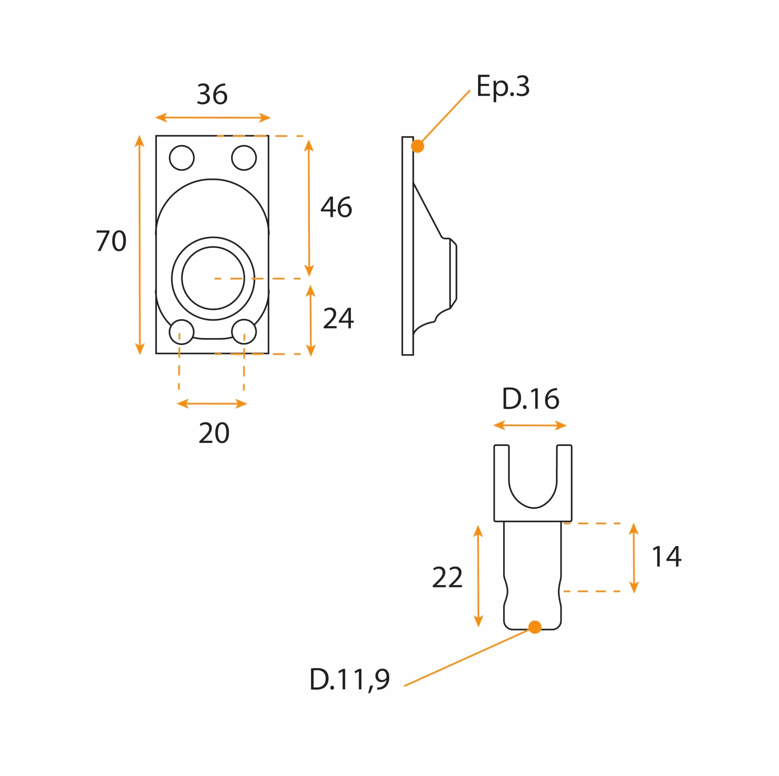 Sortie de caisson carré 6 mm tourillon 12 mm simple cardan 45° acier longueur tige 250 mm pour store et volets roulants Geiger