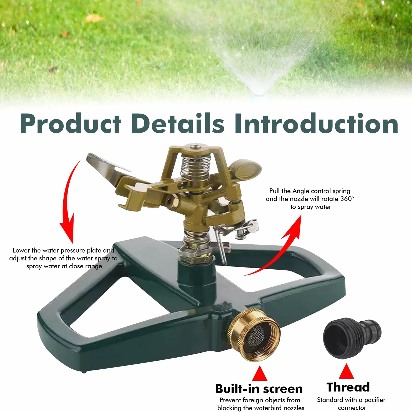 Arroseur de pelouse métal 360° automatique système irrigation robuste jardin serre