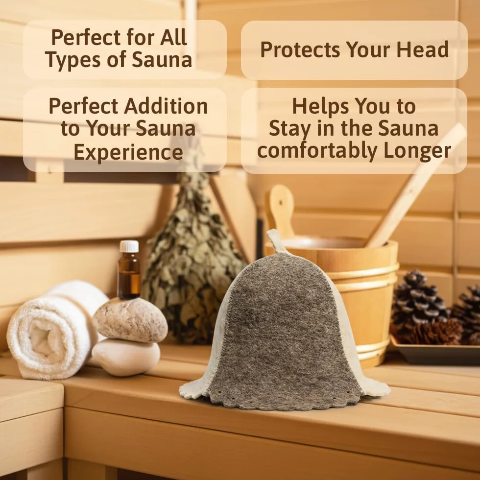 Chapeau de sauna finlandais en laine homme gris blanc feutre