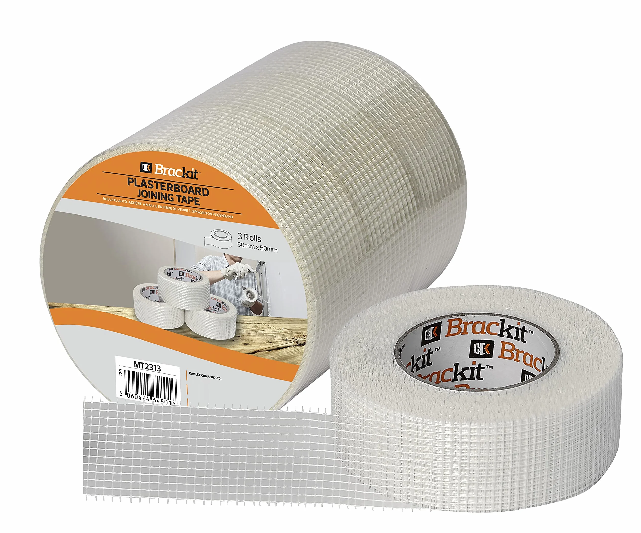 Brackit Ruban adhésif en fibre de verre 48 mm x 50 m Lot de 3 rouleaux blanc pour plaques de plâtre