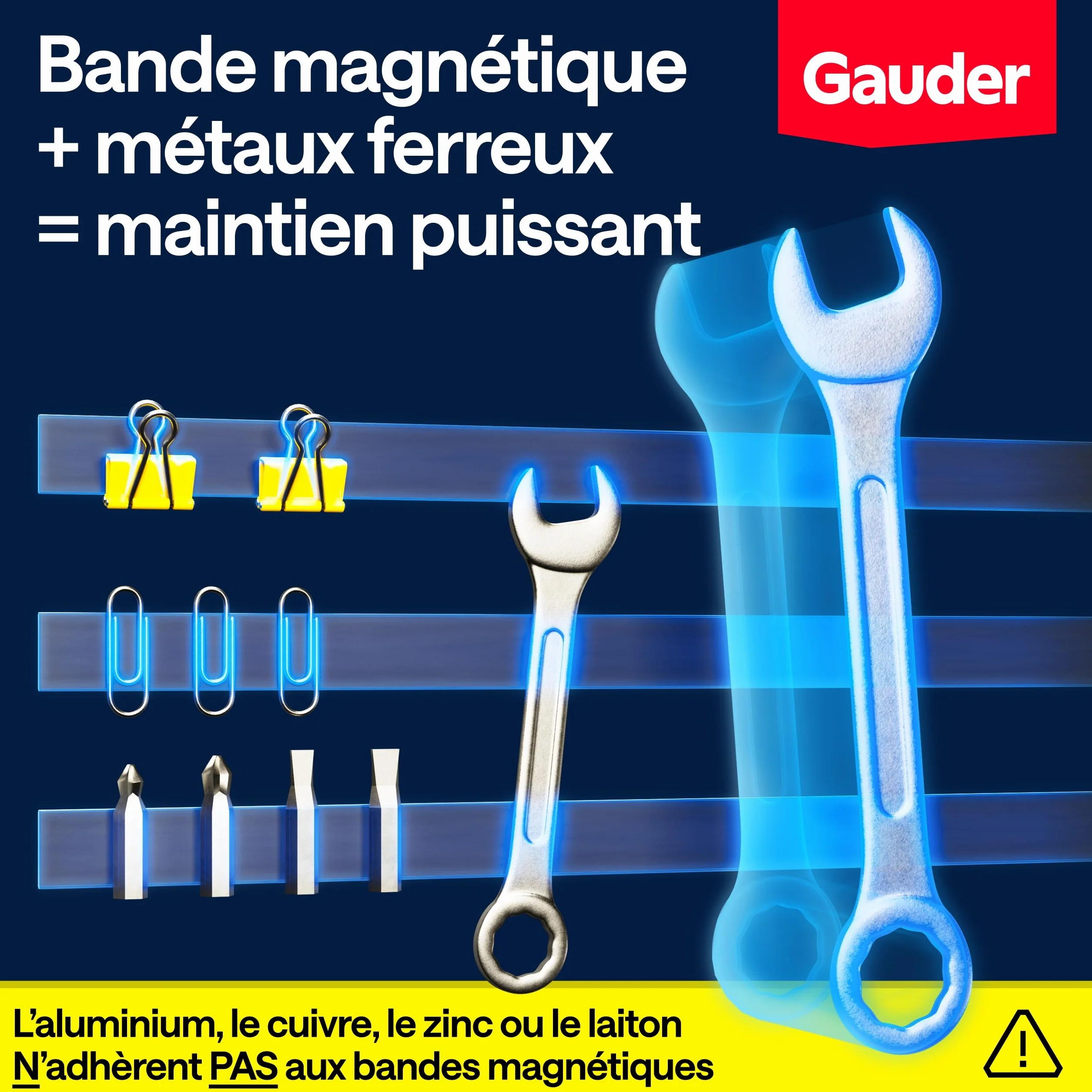 GAUDER Bande Magnétique Autocollante 3M - Ruban Magnétique Puissant à Découper - 6 m x 15 mm