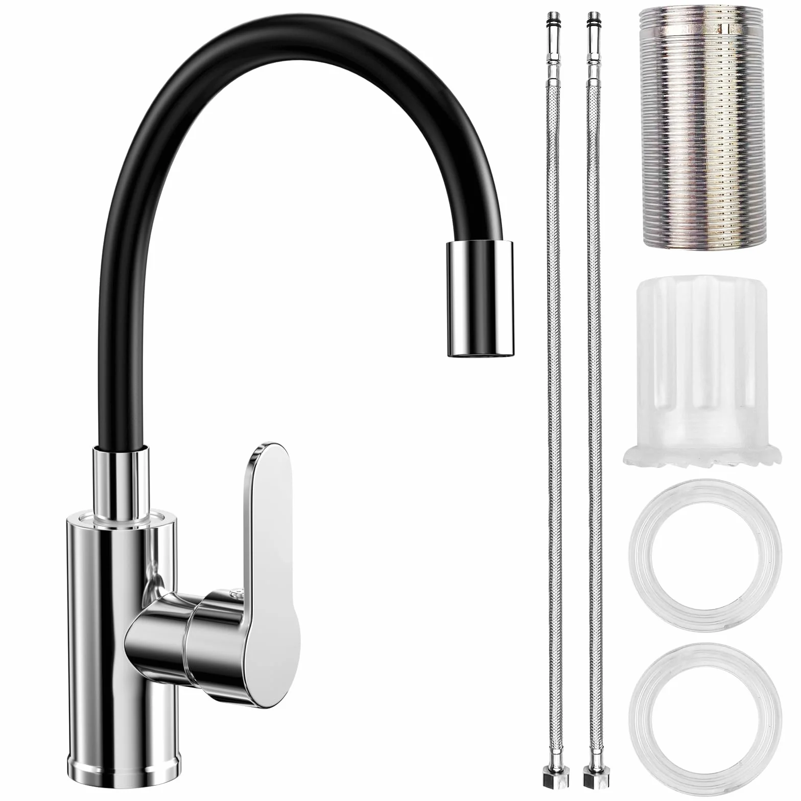 Mitigeur Évier Bec Flexible Robinet Cuisine Noir 360° Rotative Aérateur Économiseur Eau