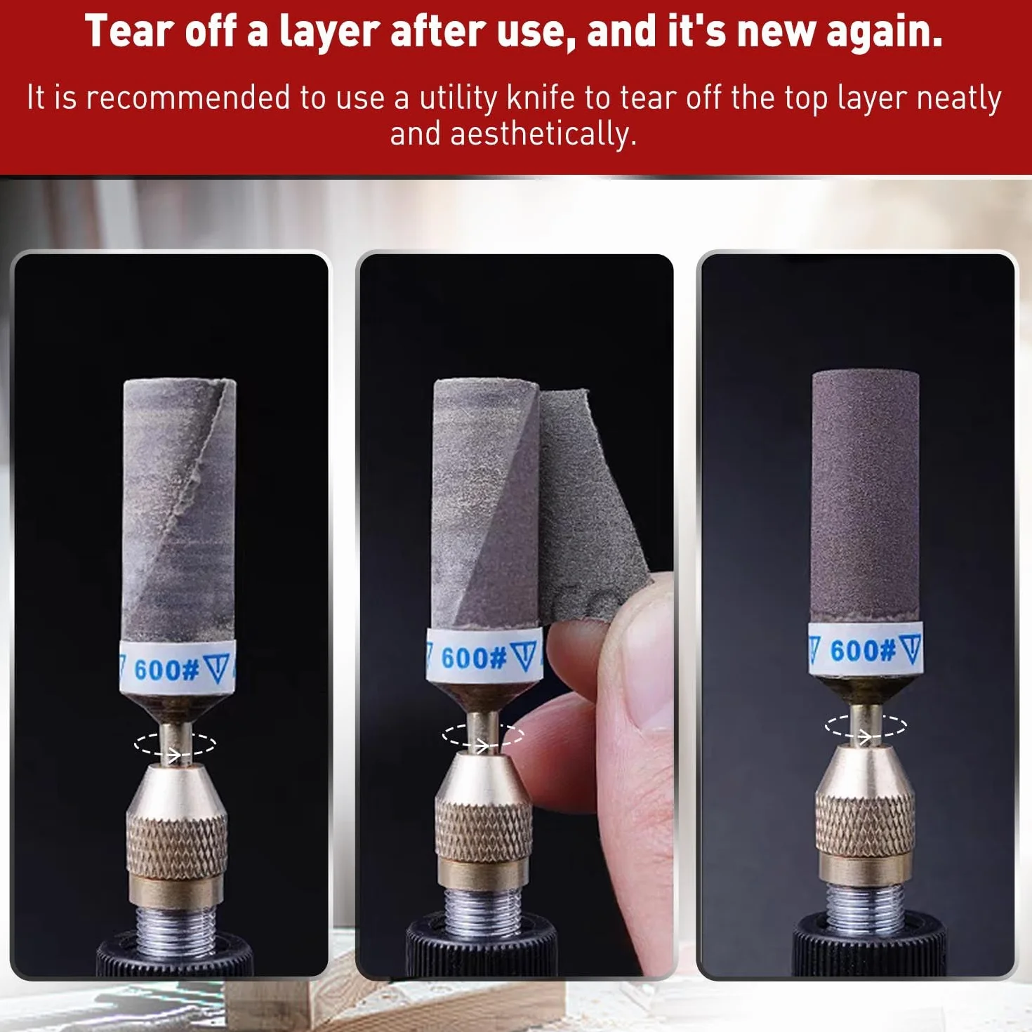 Tambours de Ponçage 400-2000 Grains pour Dremel, Manchons Abrasifs 3 mm