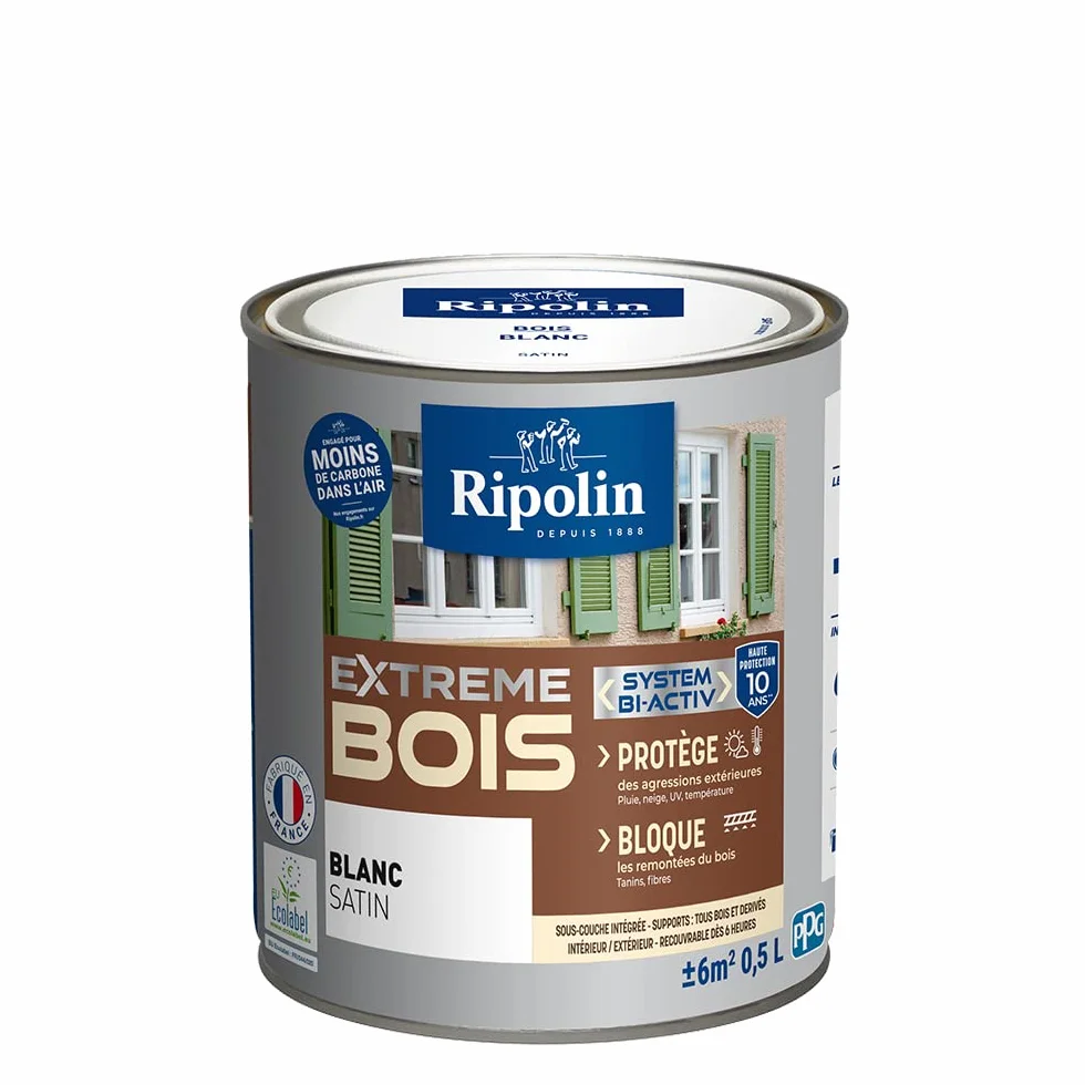 RIPOLIN Peinture pour Bois Intérieur Extérieur Sans Sous-couche Ultra-couvrant Satin 0,5L Blanc