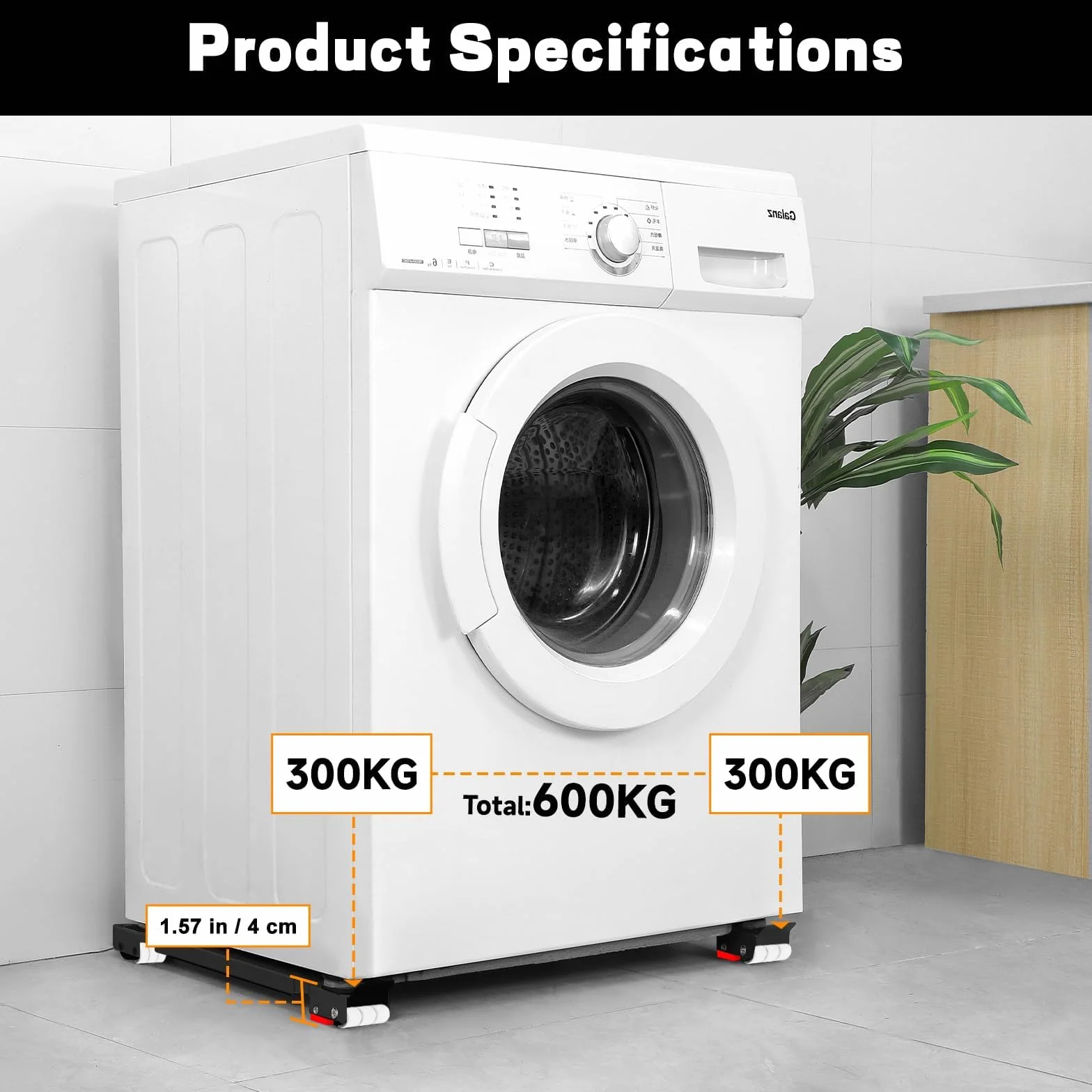 Lot de 2 Roulettes de Transport Mobiles Lave-Linge Sous Châssis pour Réfrigérateur Sèche-Linge 300 kg Avec Frein 18 Roue Noir