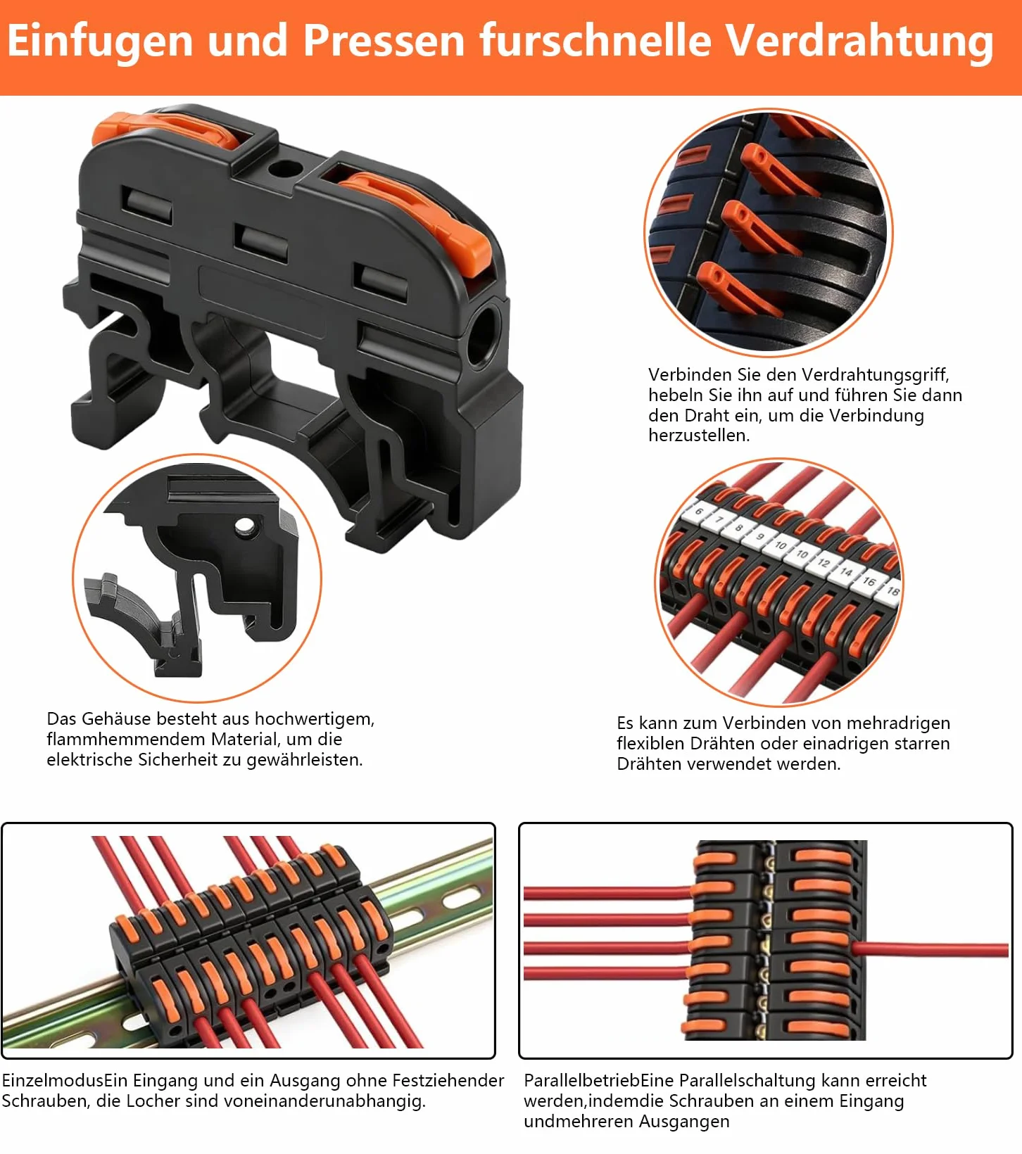 Lot de 40 repartiteur bornier electrique rail din 0,08 à 4 mm² PCT-211 connecteur rapide