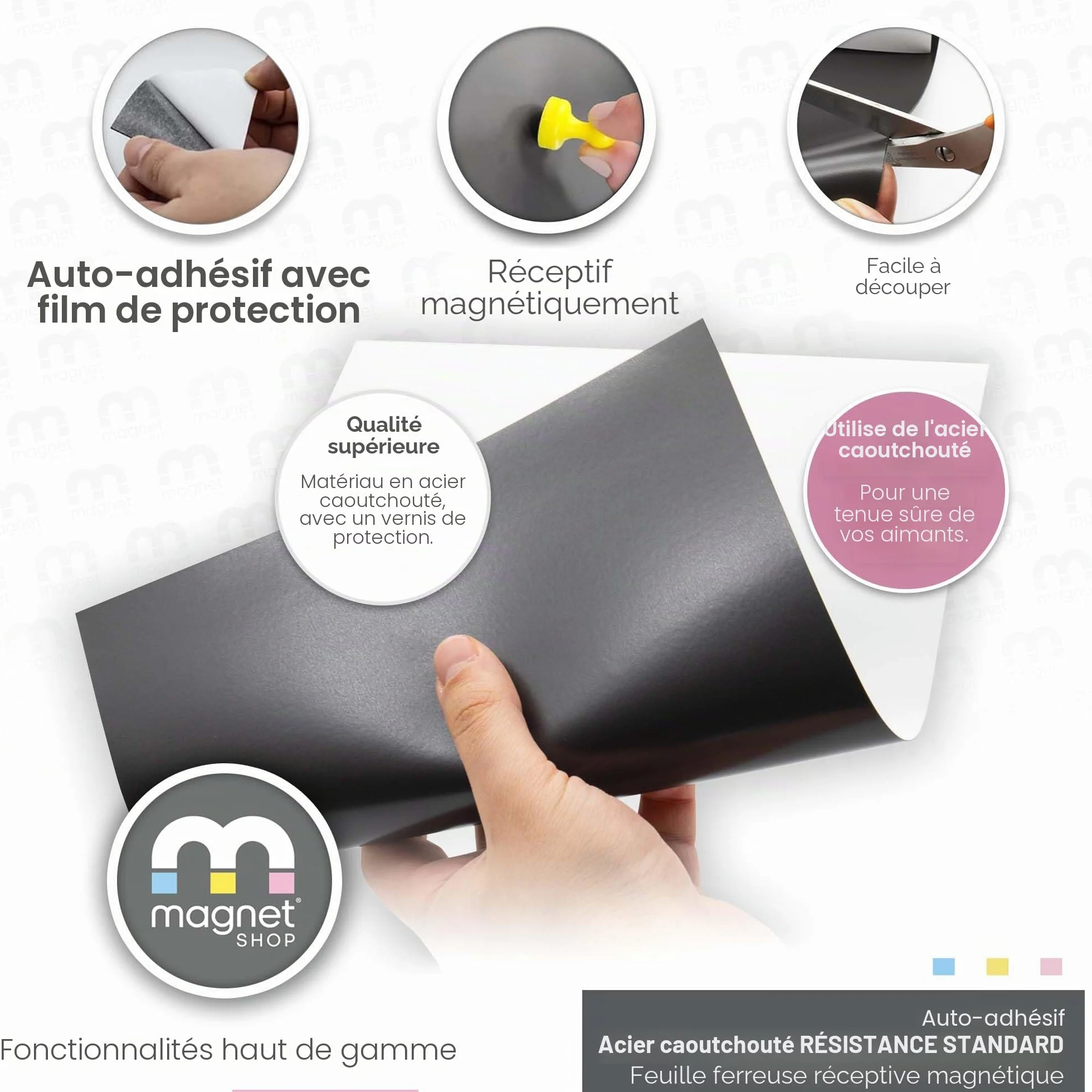 Feuille de ferrite auto-adhésive en caoutchouc A4 (297 x 210 mm) - 10 feuilles pour affichage magnétique