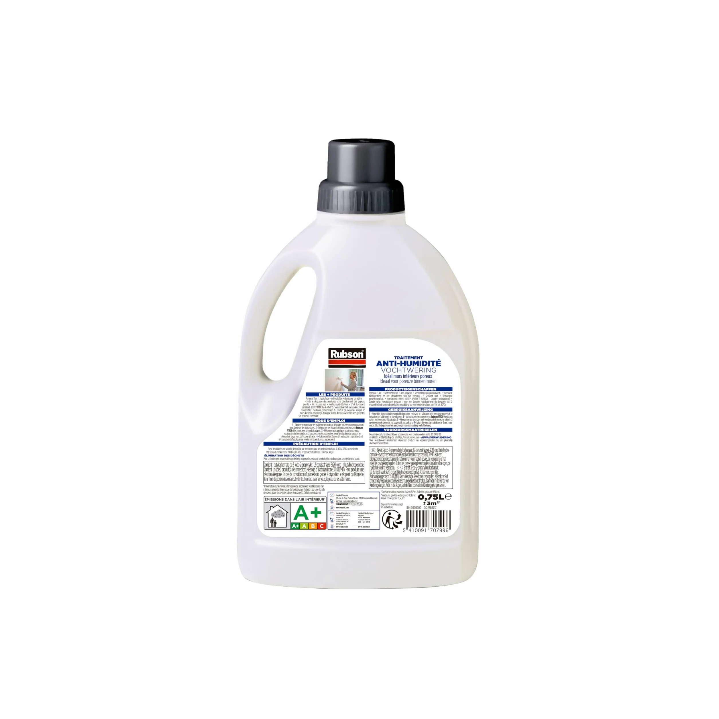 Rubson Traitement Murs Humides 3-en-1 anti-salpêtre hydrofuge durcisseur plâtre 0,75 L