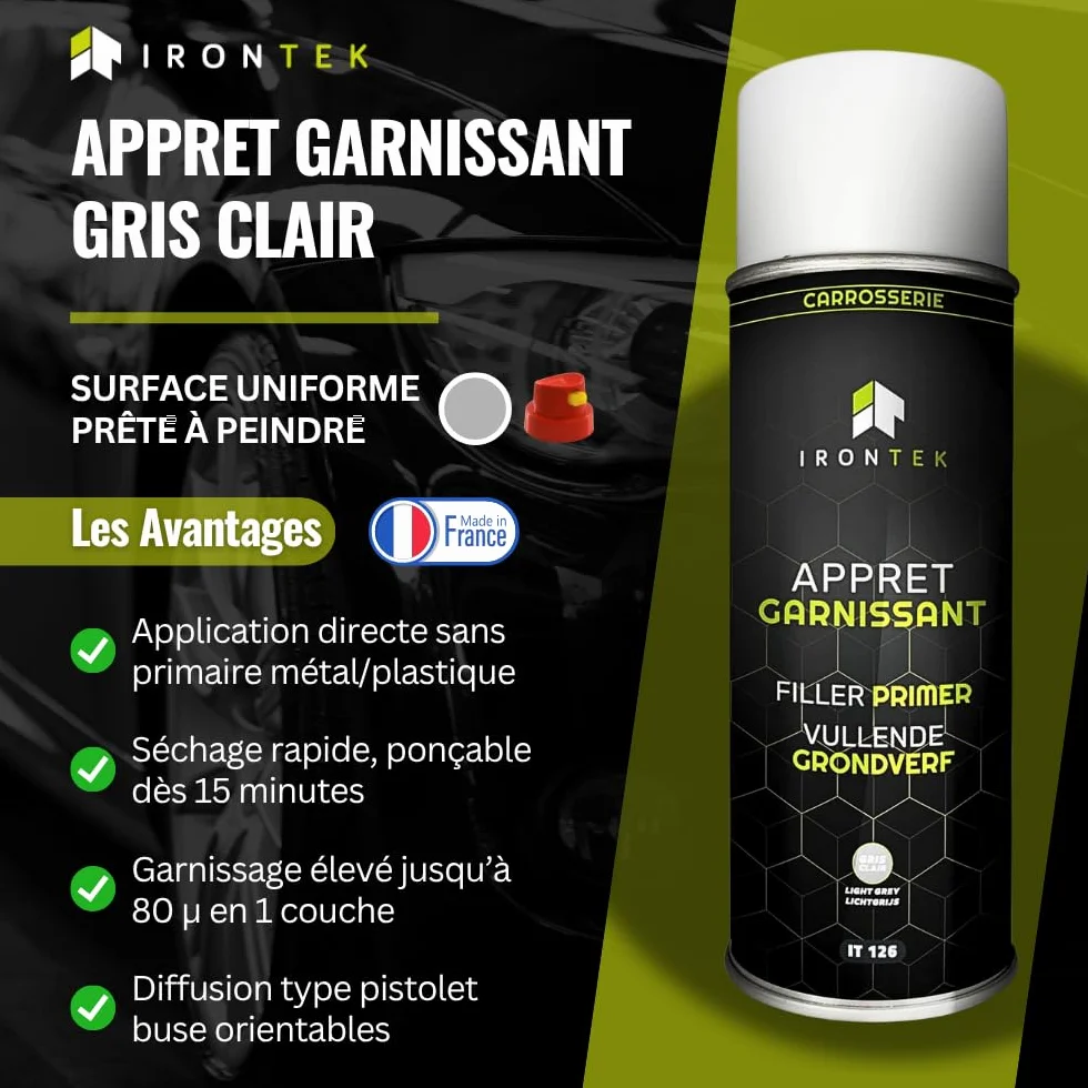 Apprêt Garnissant Carrosserie Gris clair 500ml IRONTEK IT126