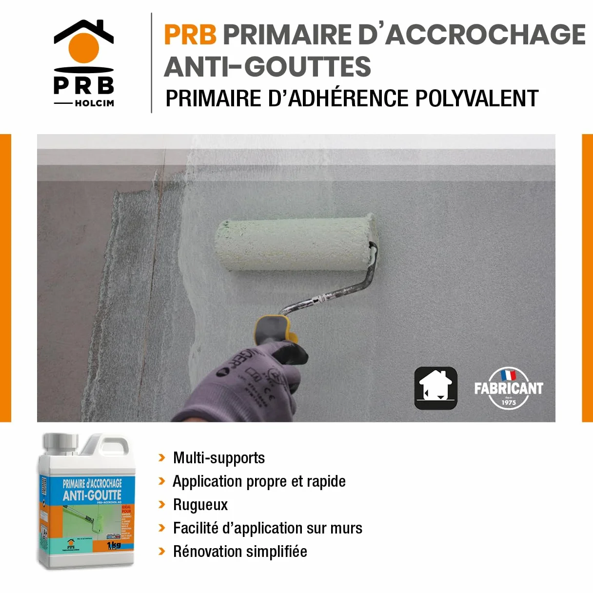 PRB Primaire d'Accrochage Anti-Gouttes 1kg - Sous-Couche Préparatrice pour Supports Lisses - Adhérence Renforcée