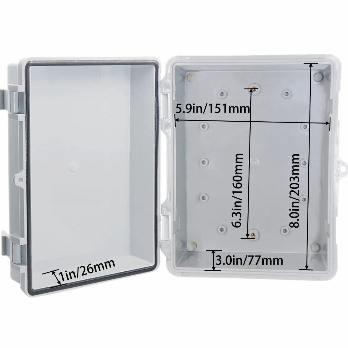 Waterproof Junction Box IP67 ABS Plastic Outdoor Electrical Enclosure with Mounting Plate Wall Bracket 2 Cable Glands 8.7x6.7x4.3 Inch Grey
