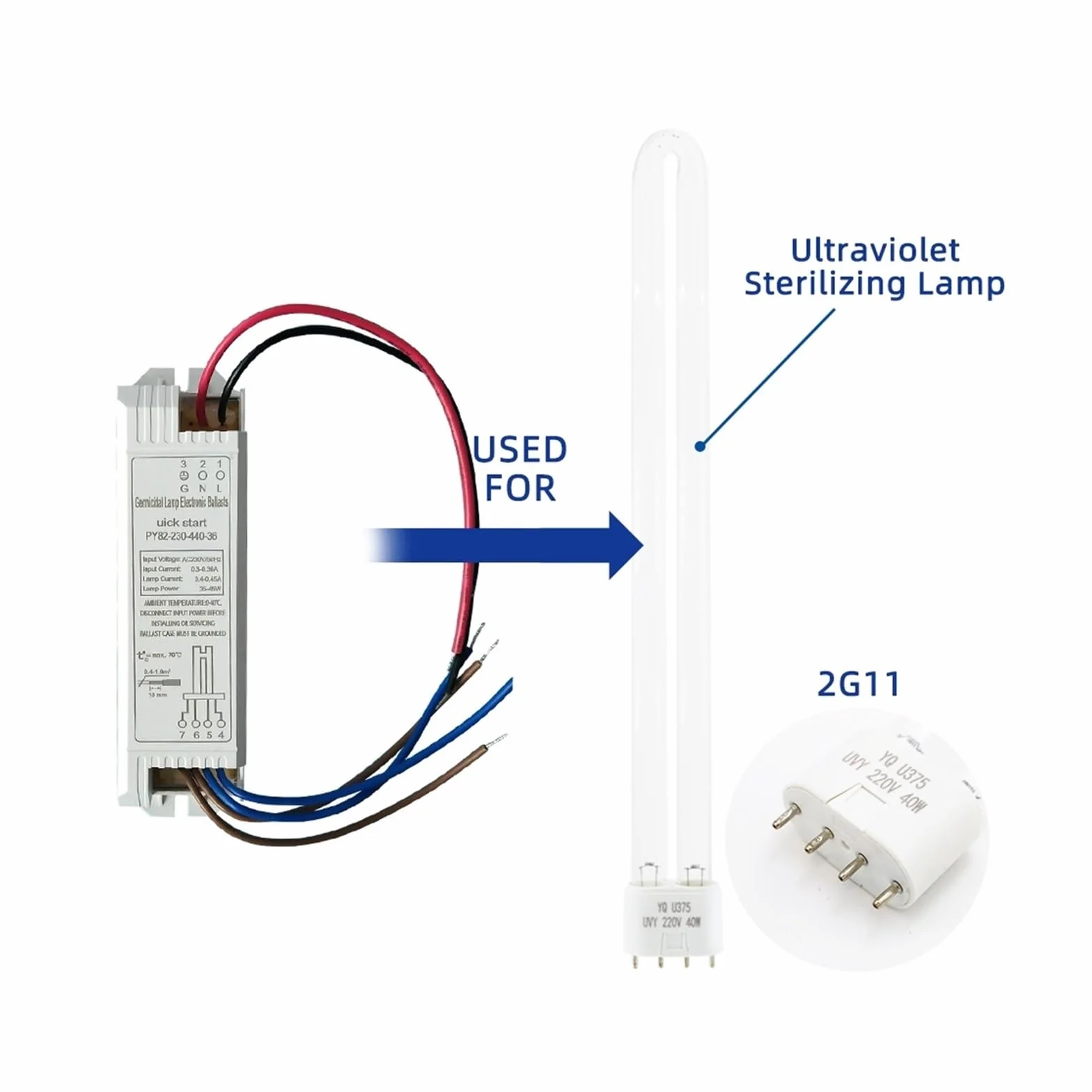 Ballasts électroniques universels Lampe UV 4-18W 24W 36W 55W Germicide ultraviolette Stérilisation UVC AC220V