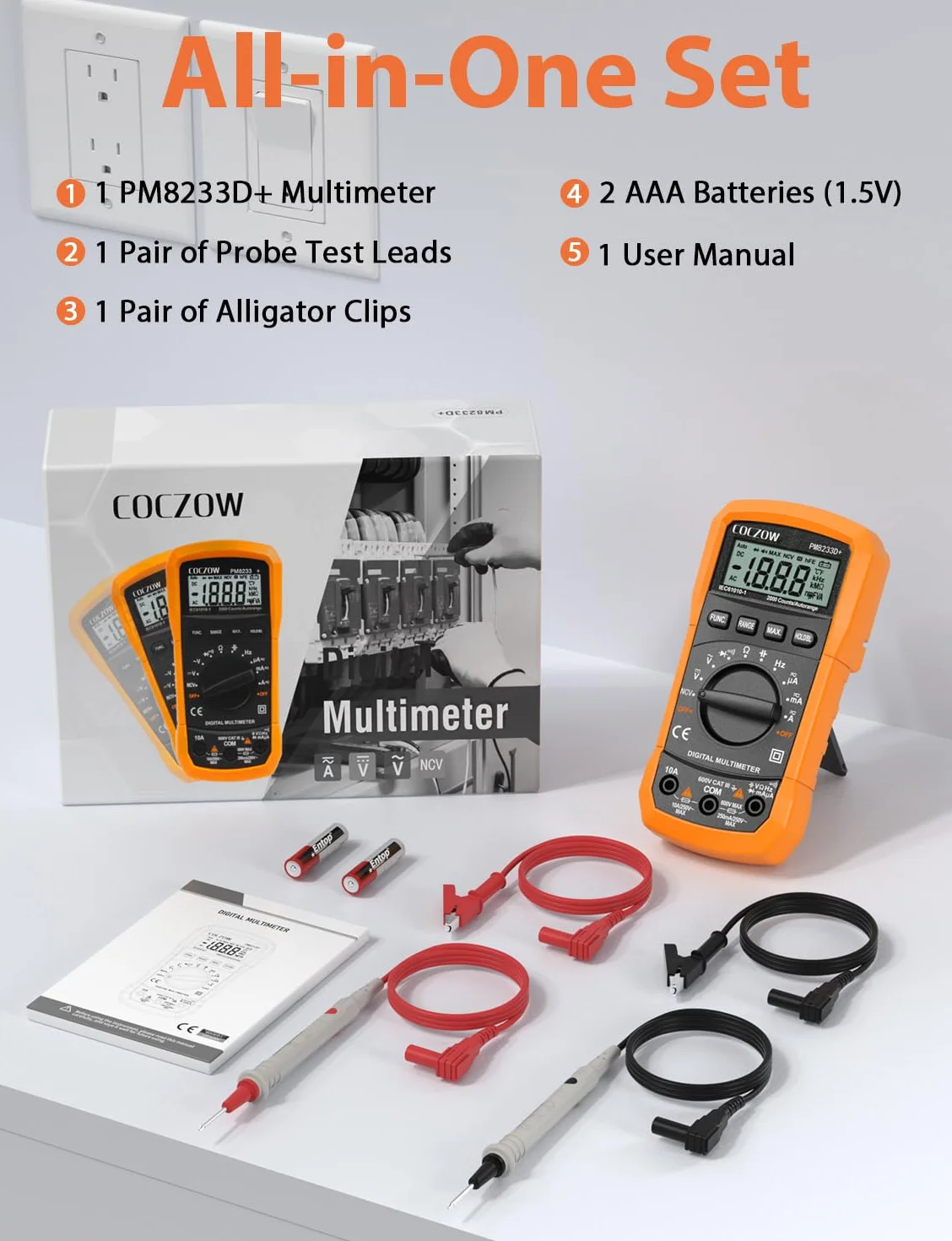 Multimètre numérique à plage automatique AC/DC testeur de tension ampère-ohm avec NCV