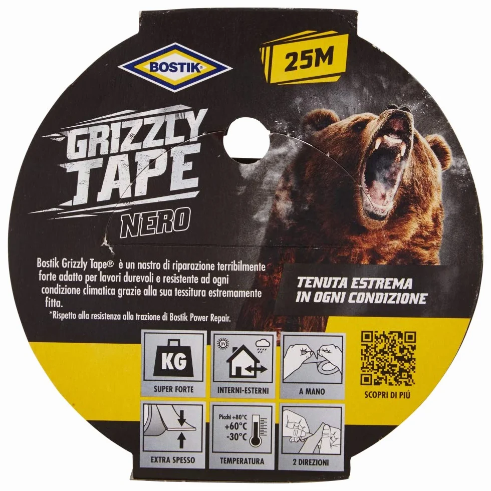 Bostik Ruban toilé Grizzly Tape noir 25 m x 50 mm
