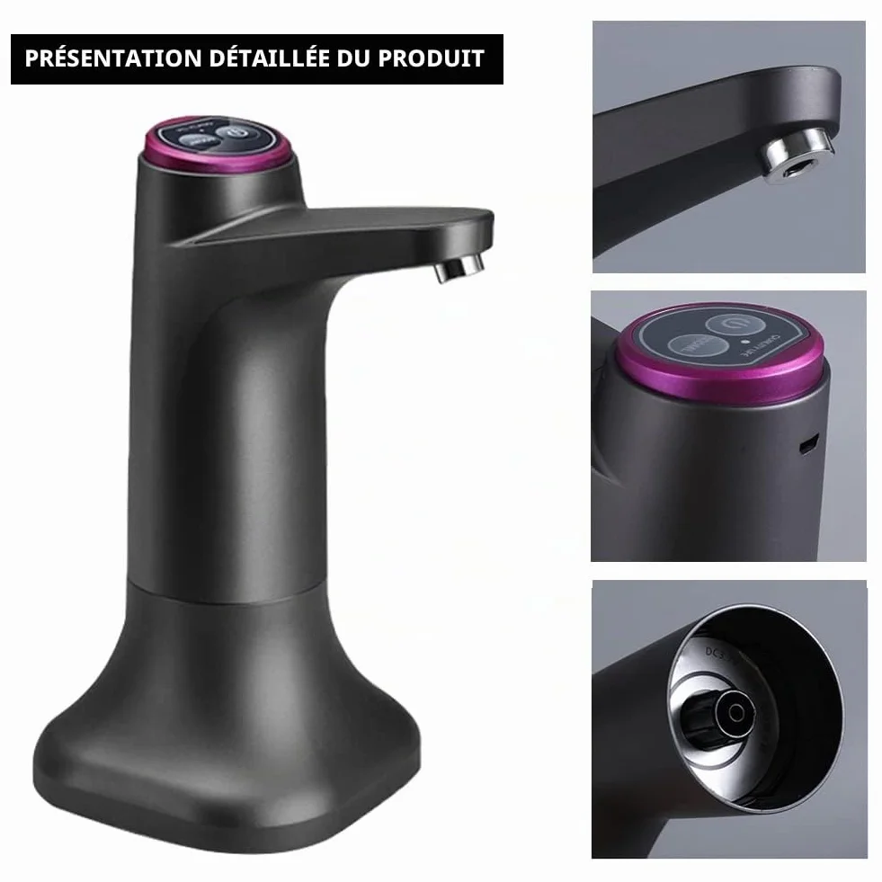 Distributeur d'eau électrique Double Usage Pompe à Bouteille Automatique USB Universelle Noir