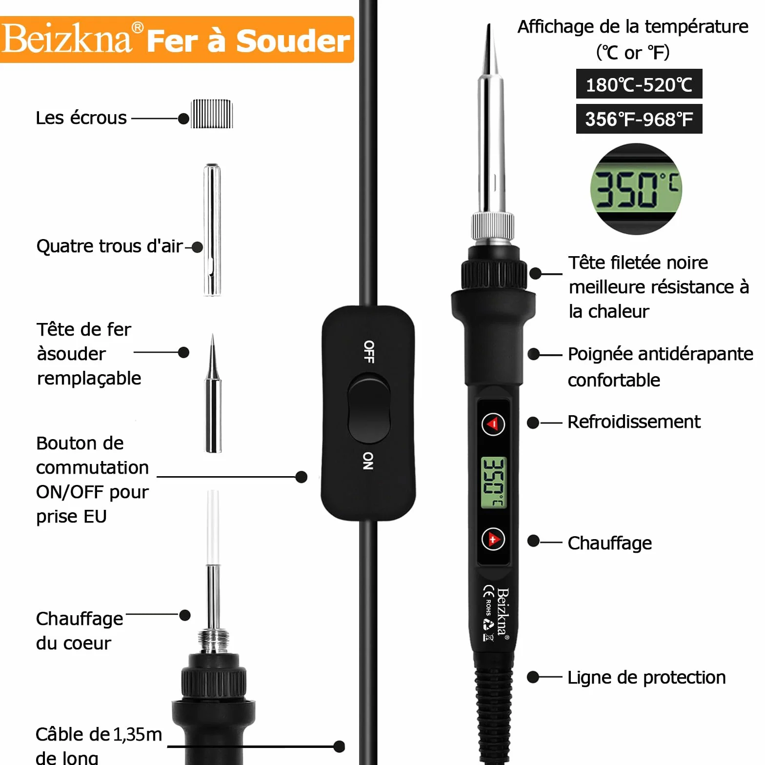 Fer à Souder Kit 80W Température Réglable 180-520°C Station de Soudage