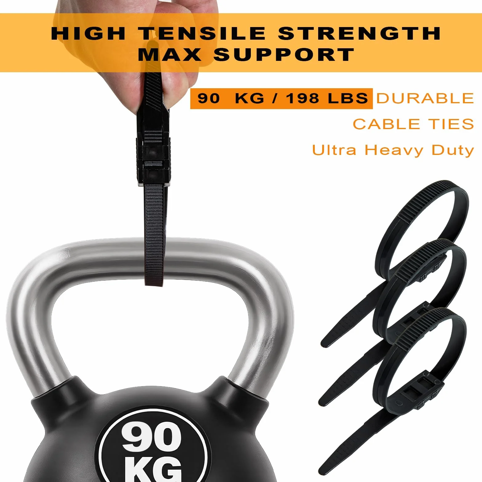 Attache Cable 100 Pièces 260mm Double Verrou Noir Résistant UV 90KG