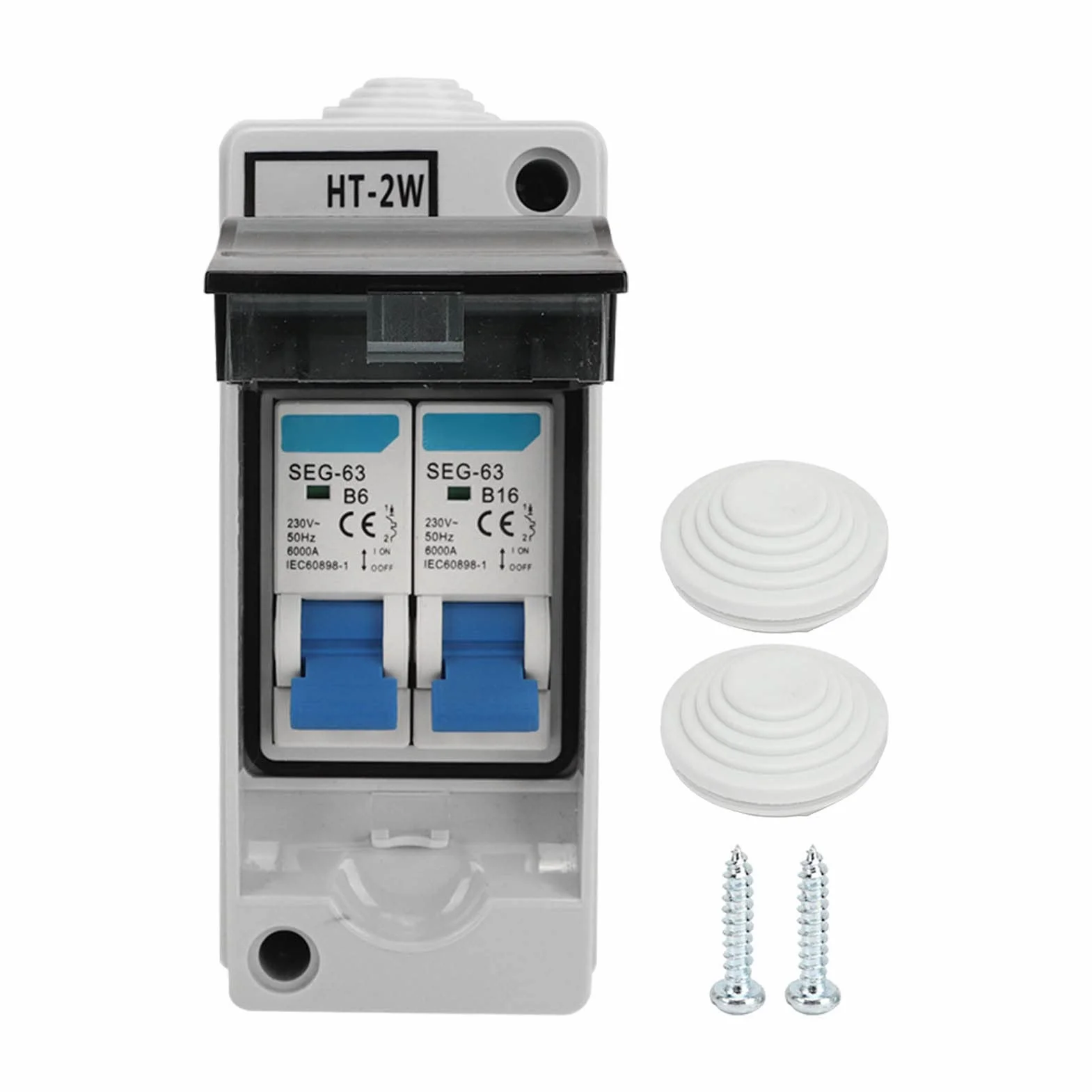Disjoncteur Miniature 230V 6A 16A 2P MCB Boîtier de Distribution étanche Interrupteur Déconnexion CC
