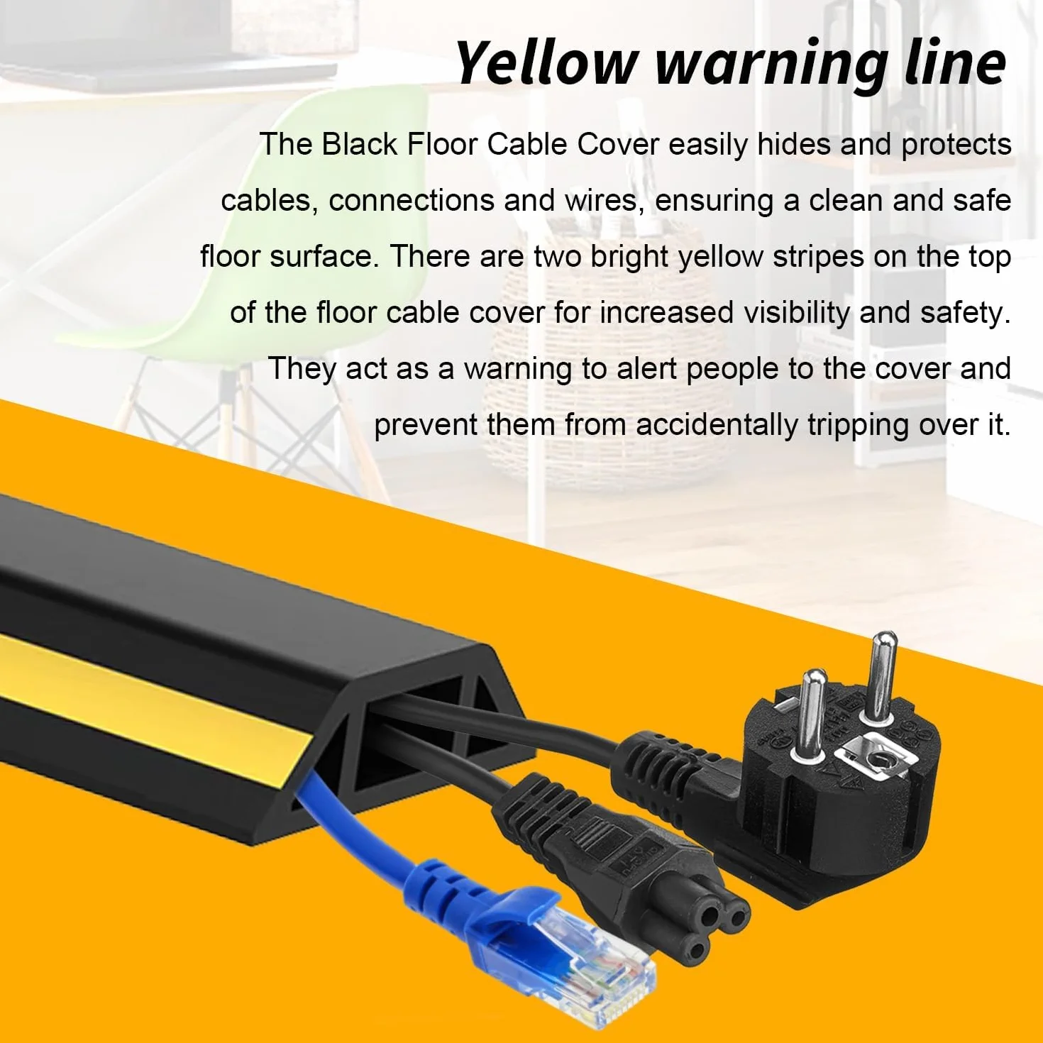 Cache Câble Sol Autocollant 400 cm PVC Flexible Noir Protège Câble 3 Canaux
