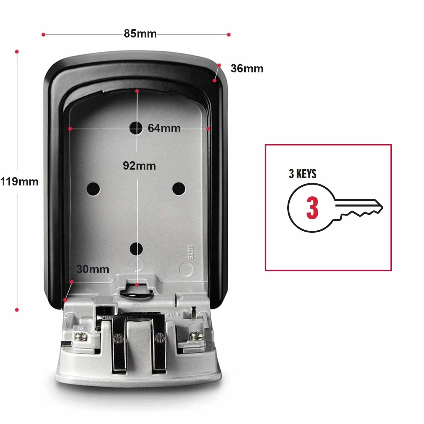 Master Lock Boite a clef sécurisée Fixation murale Extérieur 11.9 x 8.5 x 3.6 cm Gris/Noir