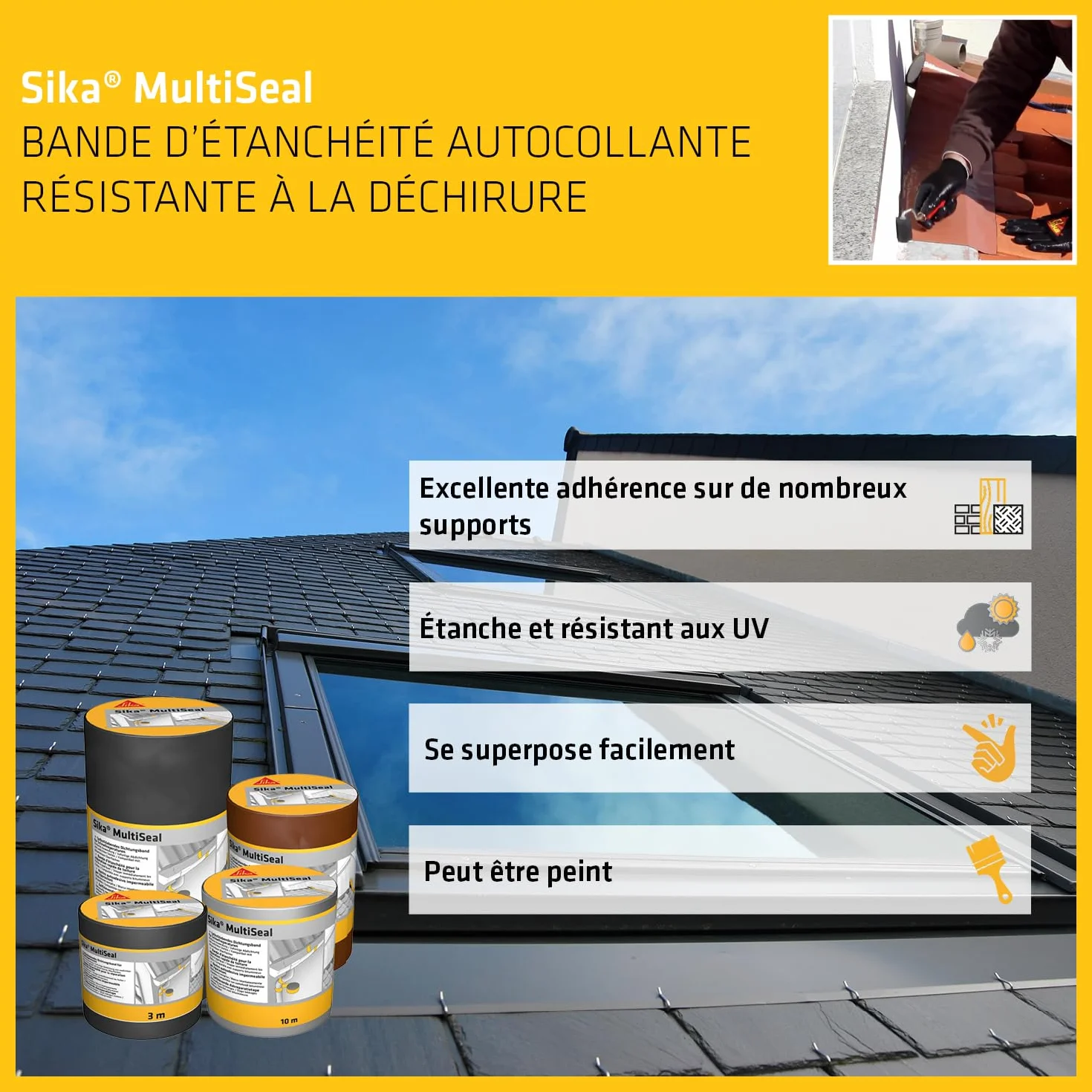 SIKA Bande d'étanchéité autocollante Multiseal Gris-vert RAL 7009 200mm x 3m