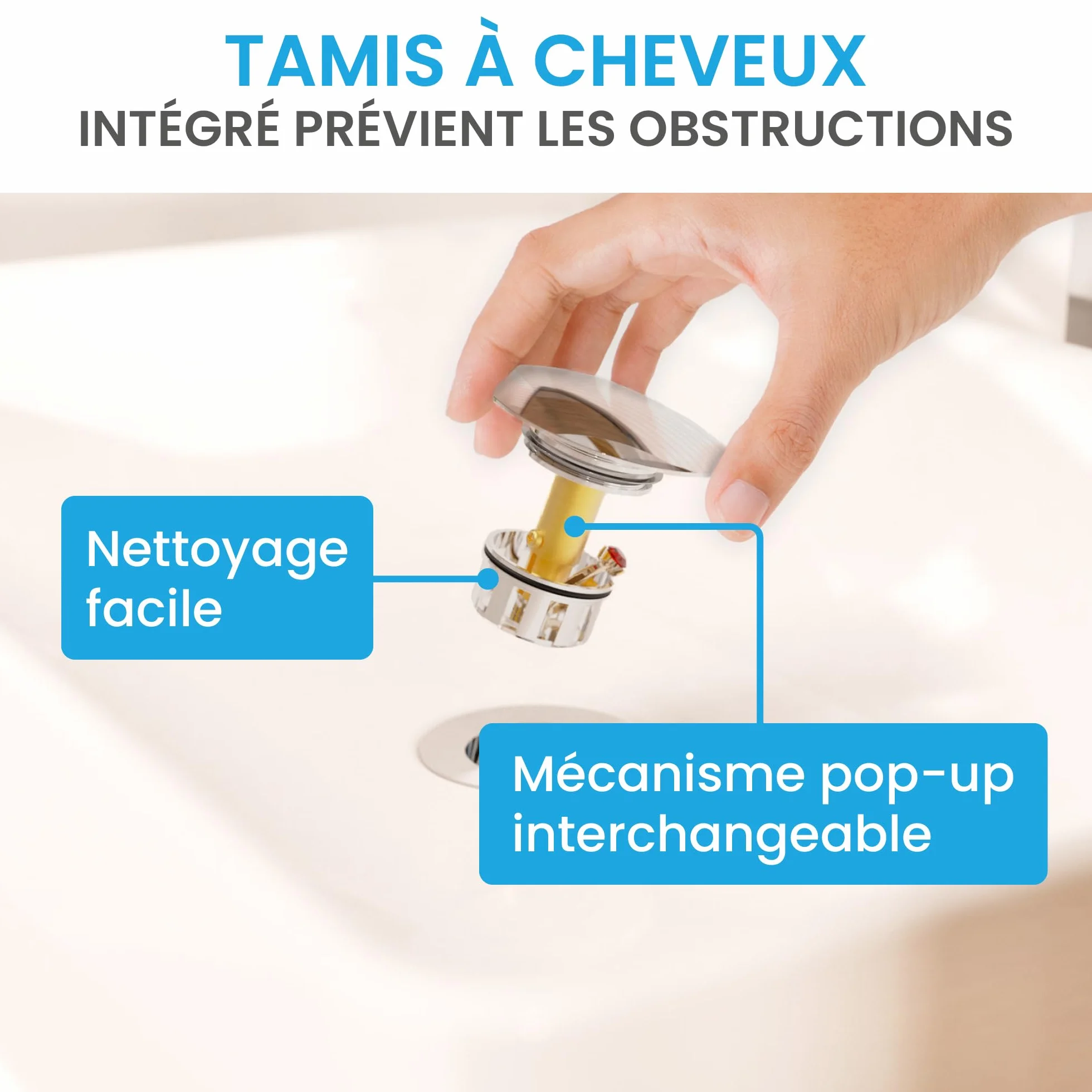 Bächlein Bonde universelle extra longue sans trop-plein chrome Valve Pop Up lavabo à poser