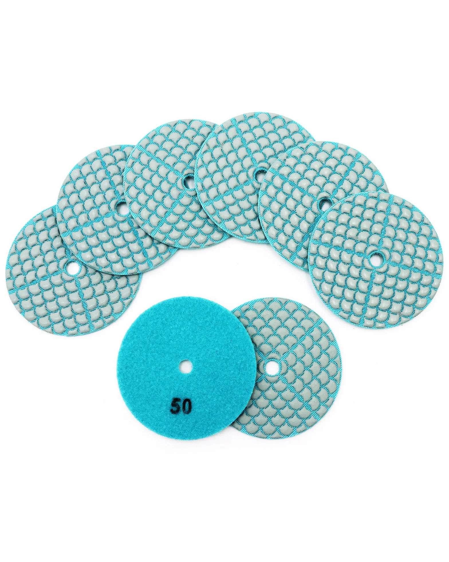 SHDIATOOL Disque Diamant Polissage Grain 50 8 Pièces Tampons Polissage 100mm Granit Marbre Quartz Pierre Artificielle Sec Meuleuses Angle