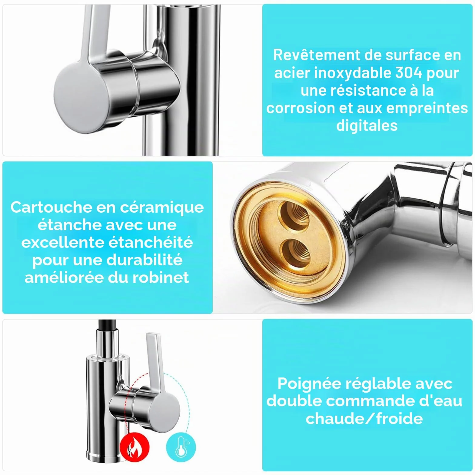 Mitigeur Cuisine Rotatif 360° Acier Inoxydable Bec Flexible Robinet Evier Haute Pression Noir