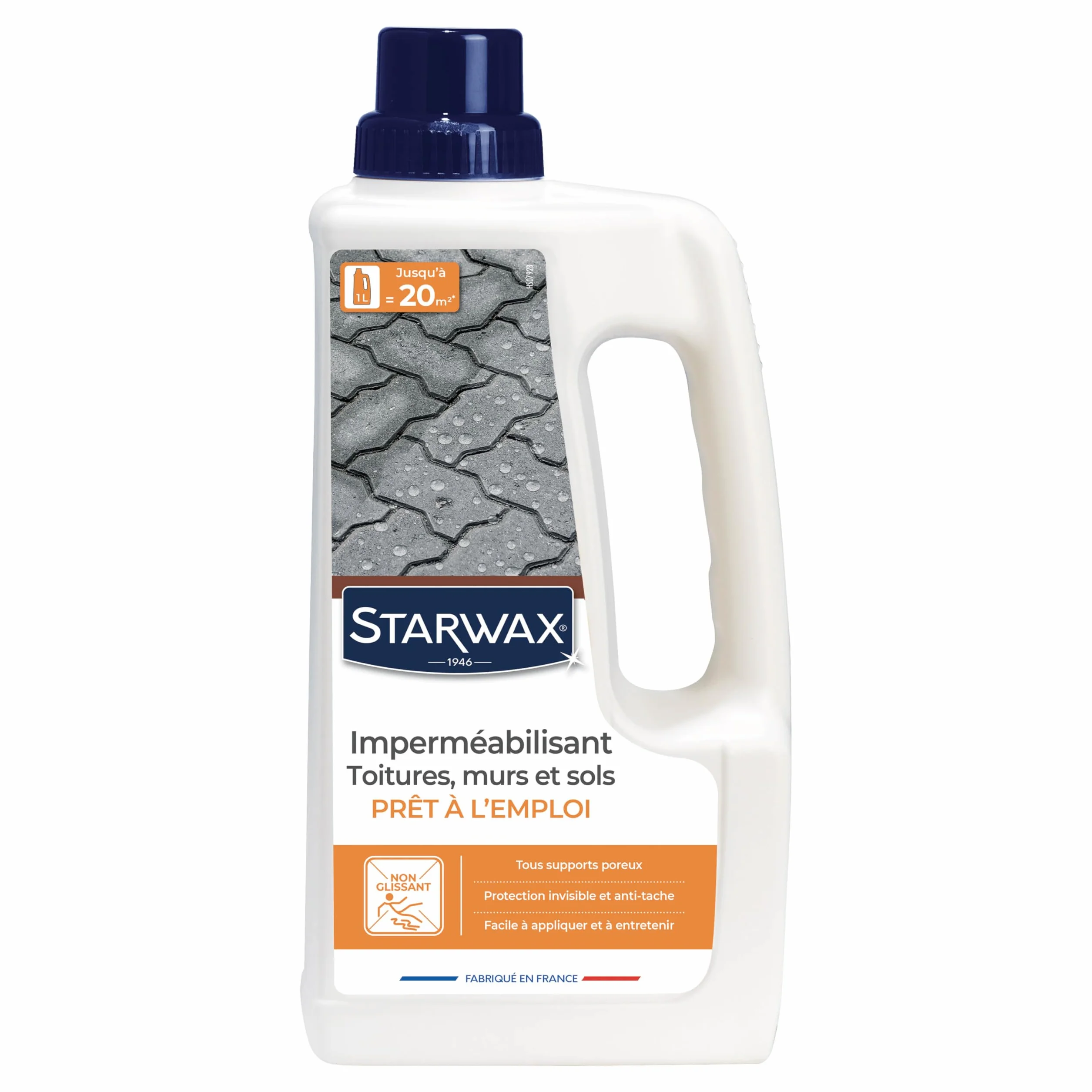 STARWAX Imperméabilisant Toitures Murs Sols Protection Hydrofuge Oléofuge Effet Déperlant Non Glissant Fabriqué France 1L